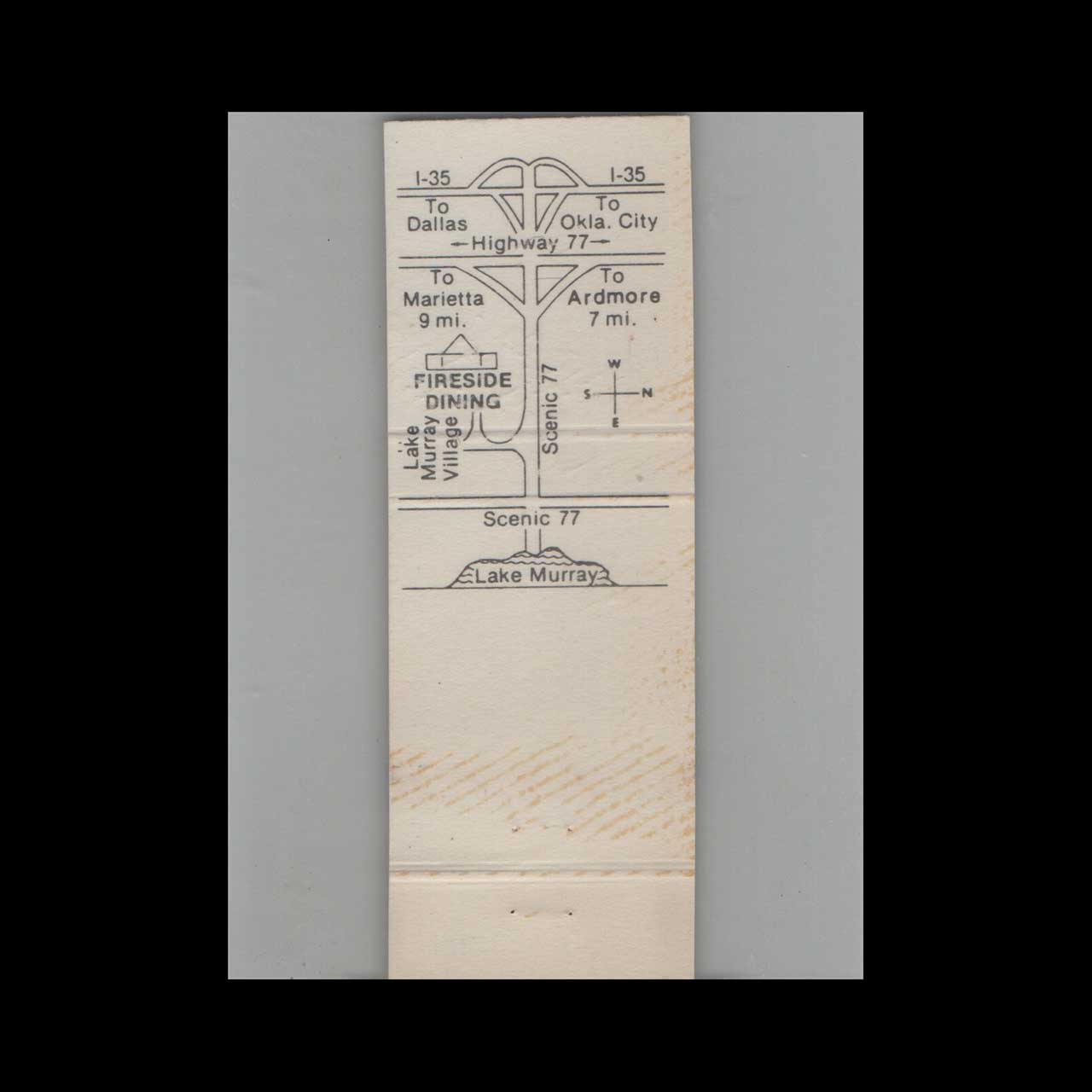 Fireside Dining at Lake Murray Village Matchbook Cover Fireside Dining at Lake Murray Village Matchbook Cover