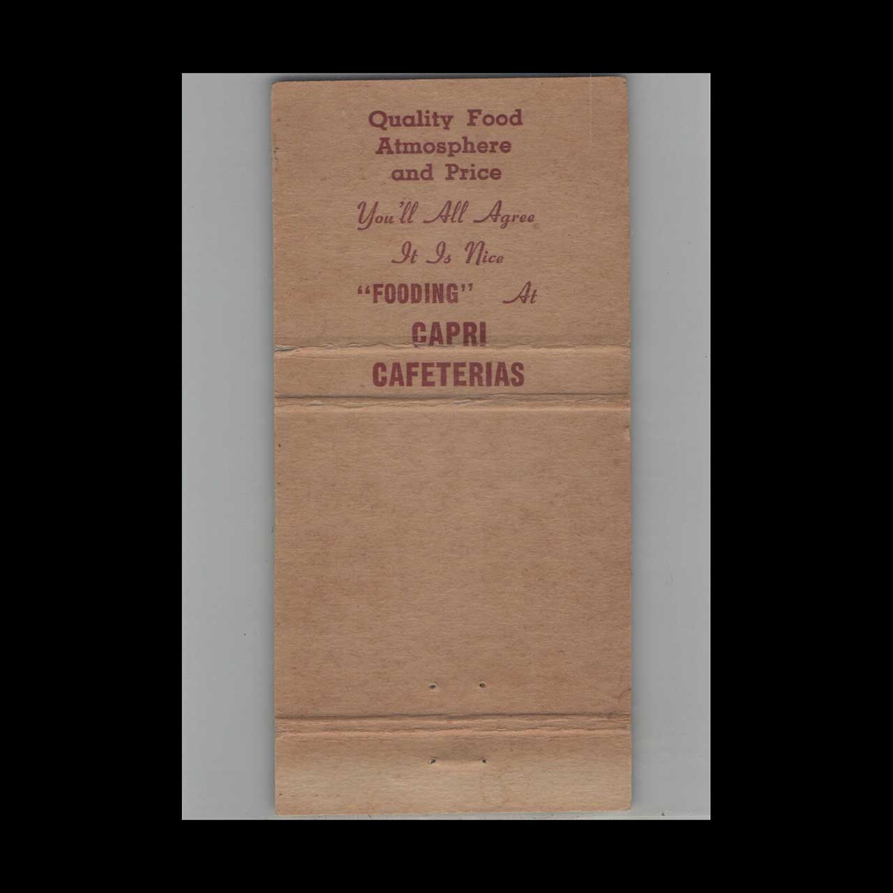 Capri Cafeterias Matchbook Cover Fort Lauderdale FL Capri Cafeterias Matchbook Cover Fort Lauderdale FL