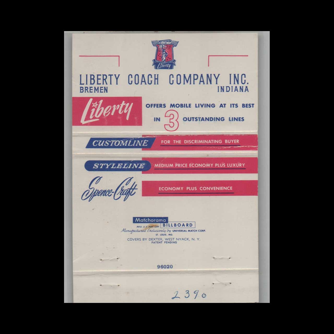 Liberty Coach Mobile Homes Bremen IN Matchbook Cover Liberty Coach Mobile Homes Bremen IN Matchbook Cover