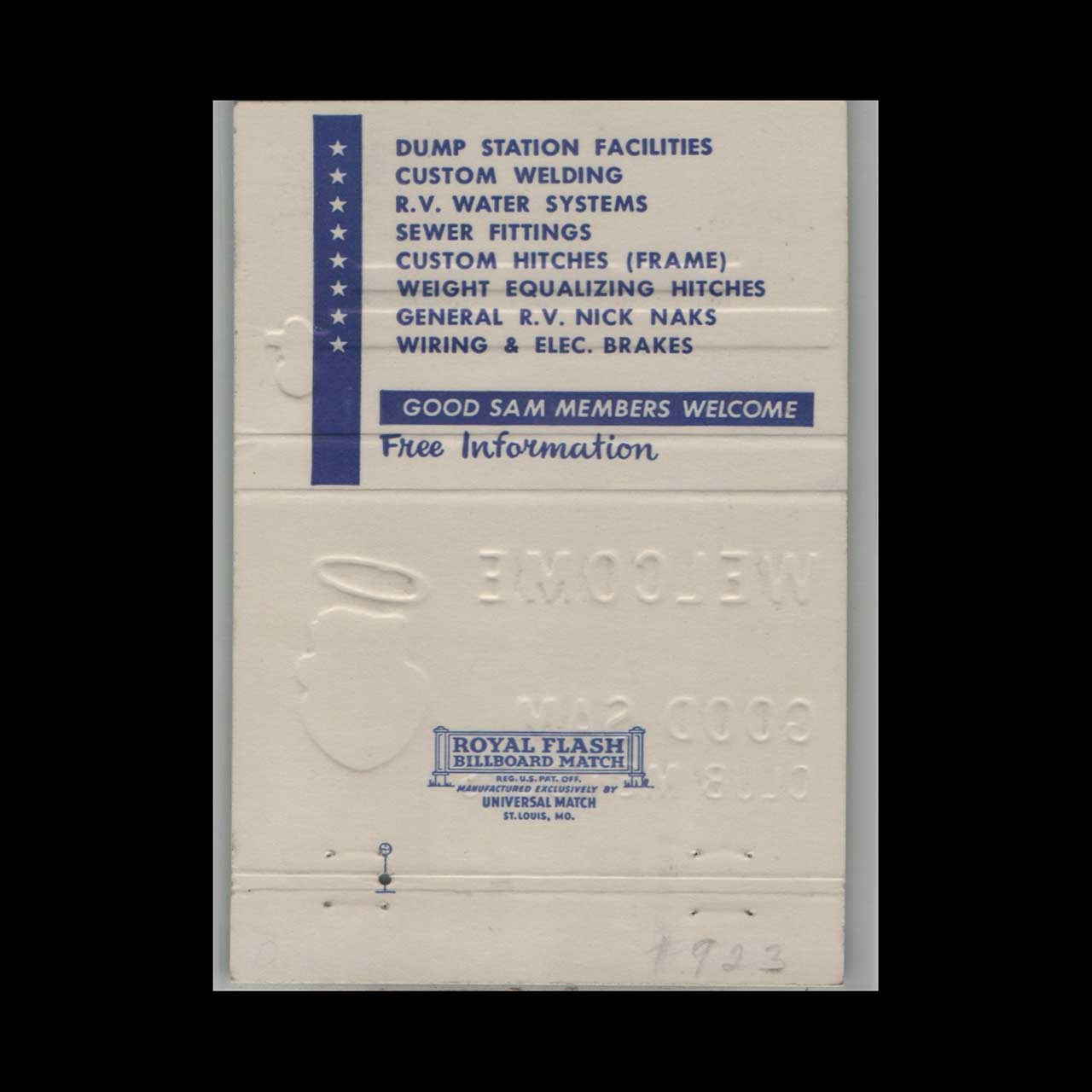 Good Sam Trailer Hitch Sales Glendale AZ Matchbook Cover Good Sam Trailer Hitch Sales Glendale AZ Matchbook Cover