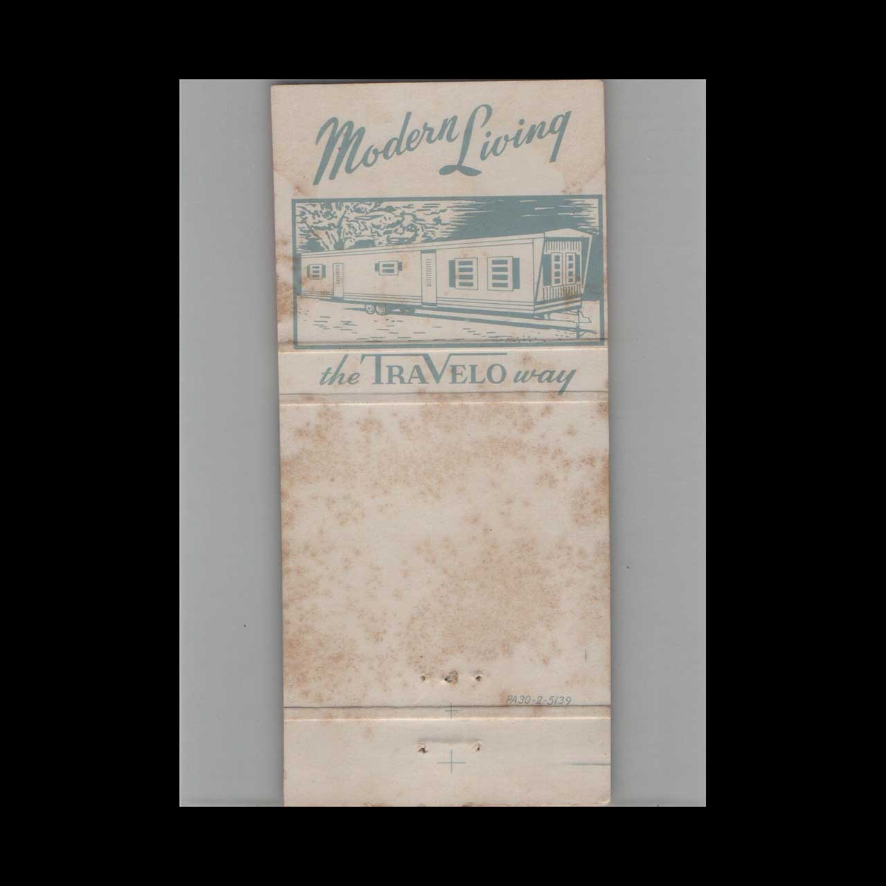 Travelo Mobile Homes Saginaw MI Matchbook Cover Travelo Mobile Homes Saginaw MI Matchbook Cover