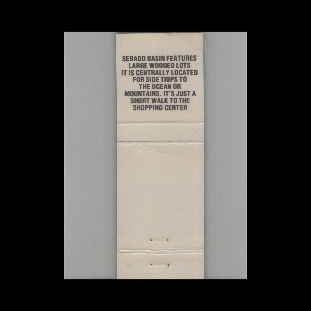 Sebago Basin Camping Area Matchbook Cover Windham ME Sebago Basin Camping Area Matchbook Cover Windham ME