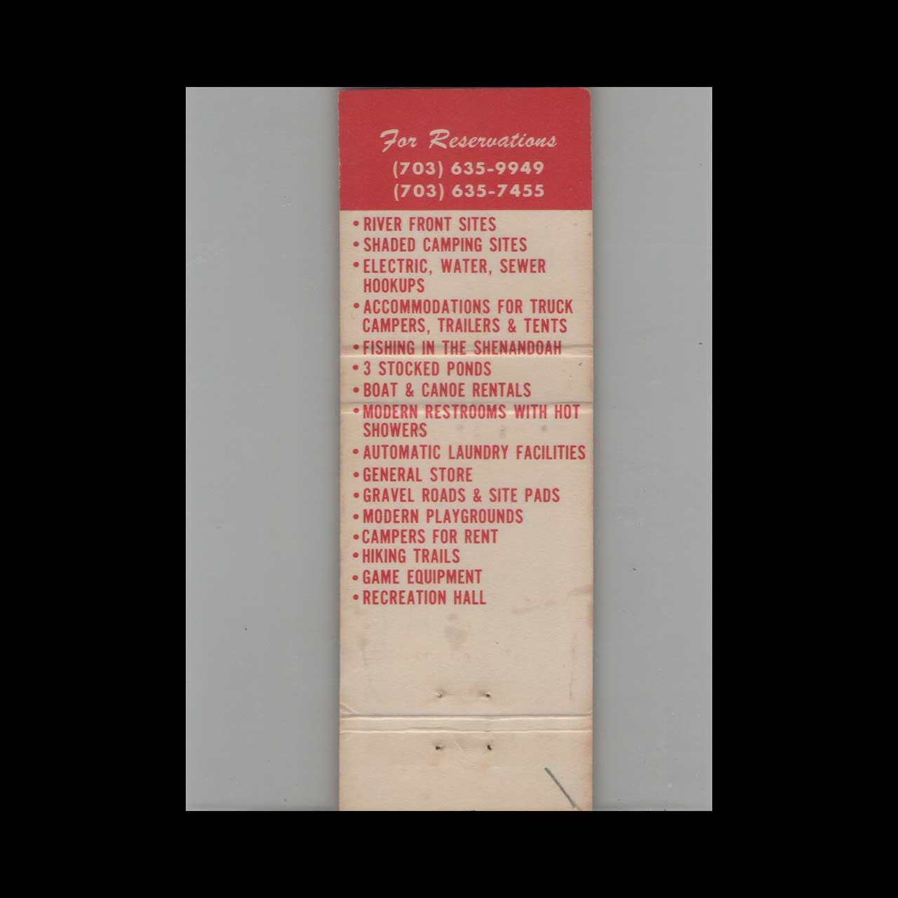 North Fork Camp Sites Matchbook Cover Front Royal VA North Fork Camp Sites Matchbook Cover Front Royal VA