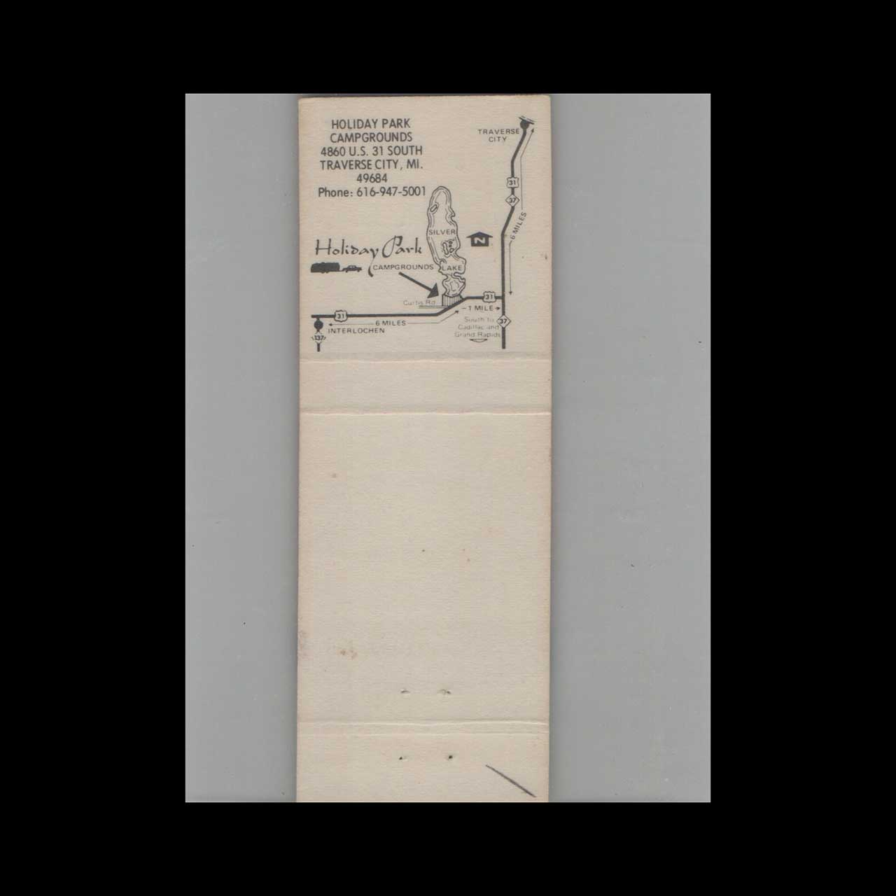 Holiday Park Traverse City MI Matchbook Cover Holiday Park Traverse City MI Matchbook Cover
