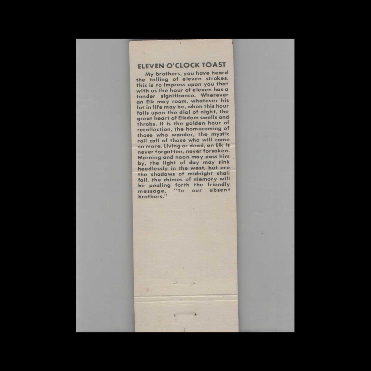 BPOE Elks Lodge 1905 Palm Springs Matchbook Cover BPOE Elks Lodge 1905 Palm Springs Matchbook Cover