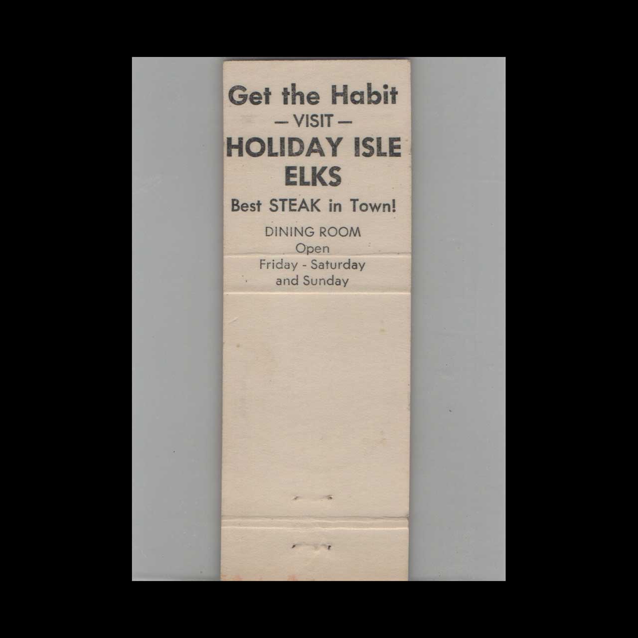BPOE Elks Lodge 1912 Holiday Isle Matchbook Cover FL BPOE Elks Lodge 1912 Holiday Isle Matchbook Cover FL
