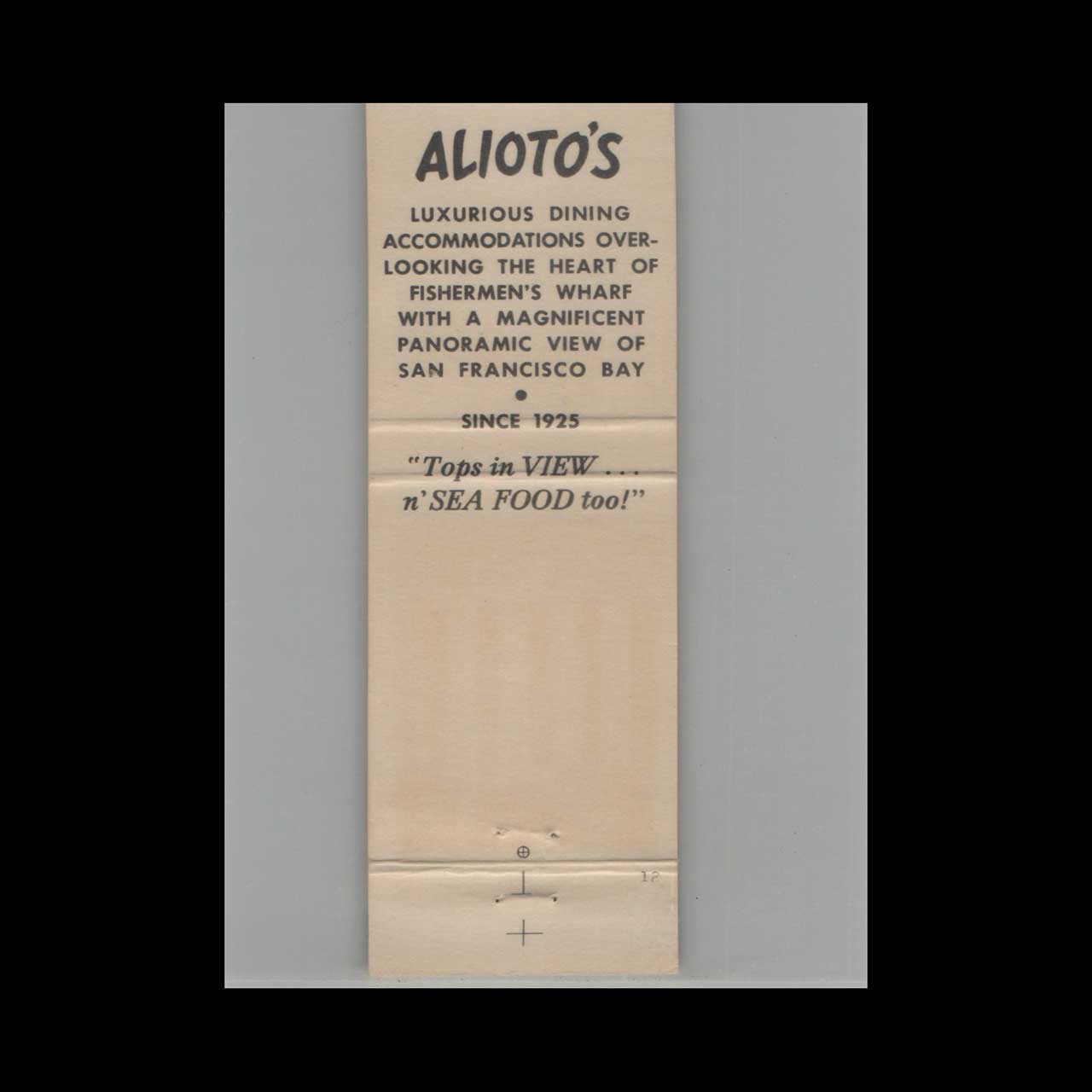 Aliotos Restaurant San Francisco Matchbook Cover Aliotos Restaurant San Francisco Matchbook Cover