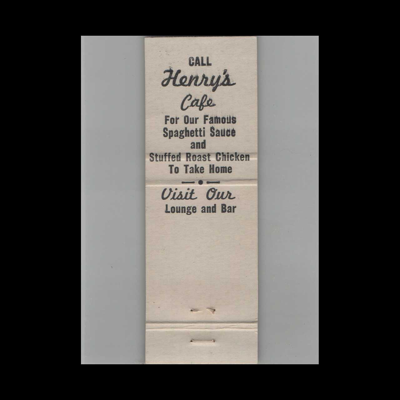 Henrys Cafe Buffalo NY Matchbook Cover Henrys Cafe Buffalo NY Matchbook Cover