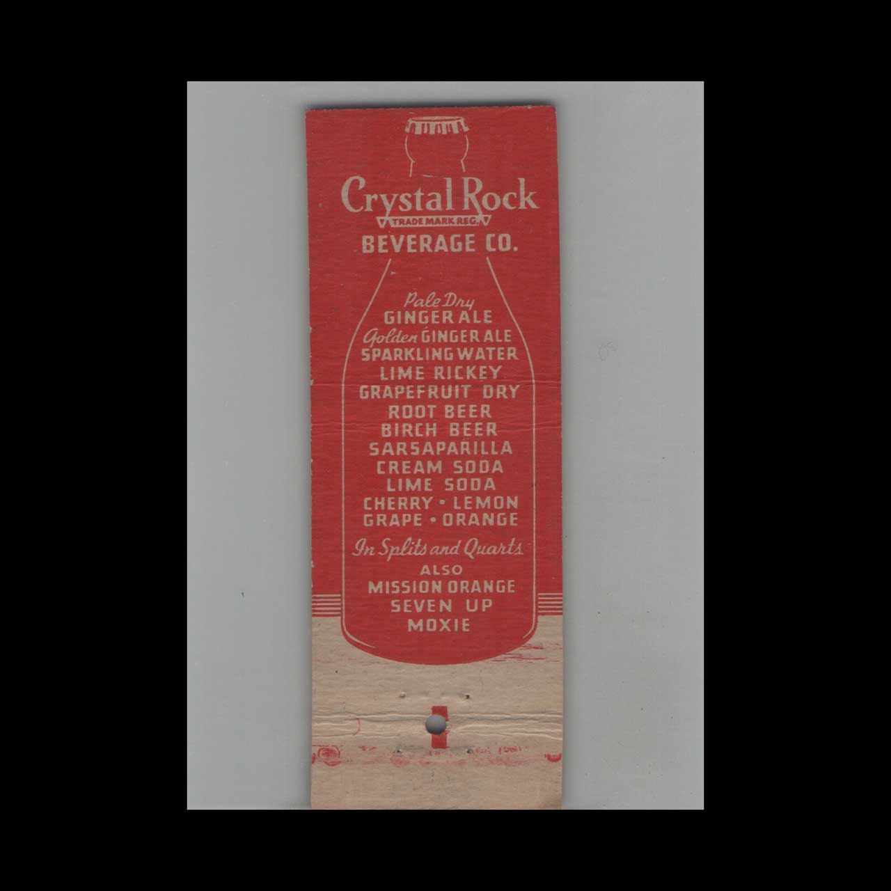 Crystal Rock Beverages Matchbook Cover Lancaster PA Crystal Rock Beverages Matchbook Cover Lancaster PA