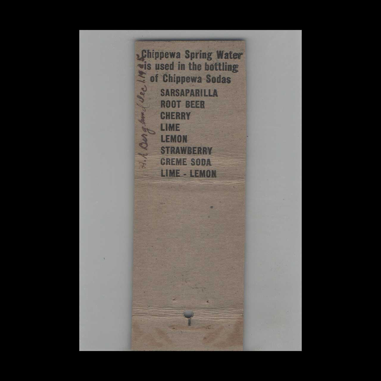 Chippewa Springs Corp Matchbook Cover Chippewa Falls WI Chippewa Springs Corp Matchbook Cover Chippewa Falls WI