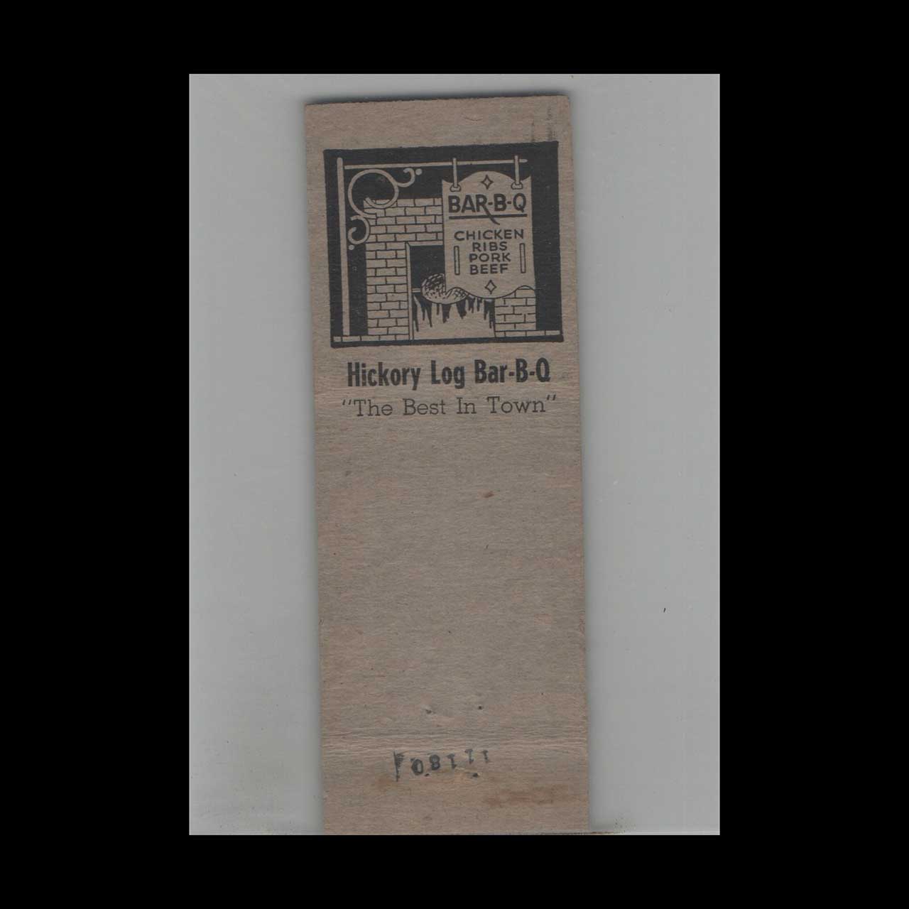 Matchbook Cover Hickory Log Bar B Q Detroit MI Matchbook Cover Hickory Log Bar B Q Detroit MI