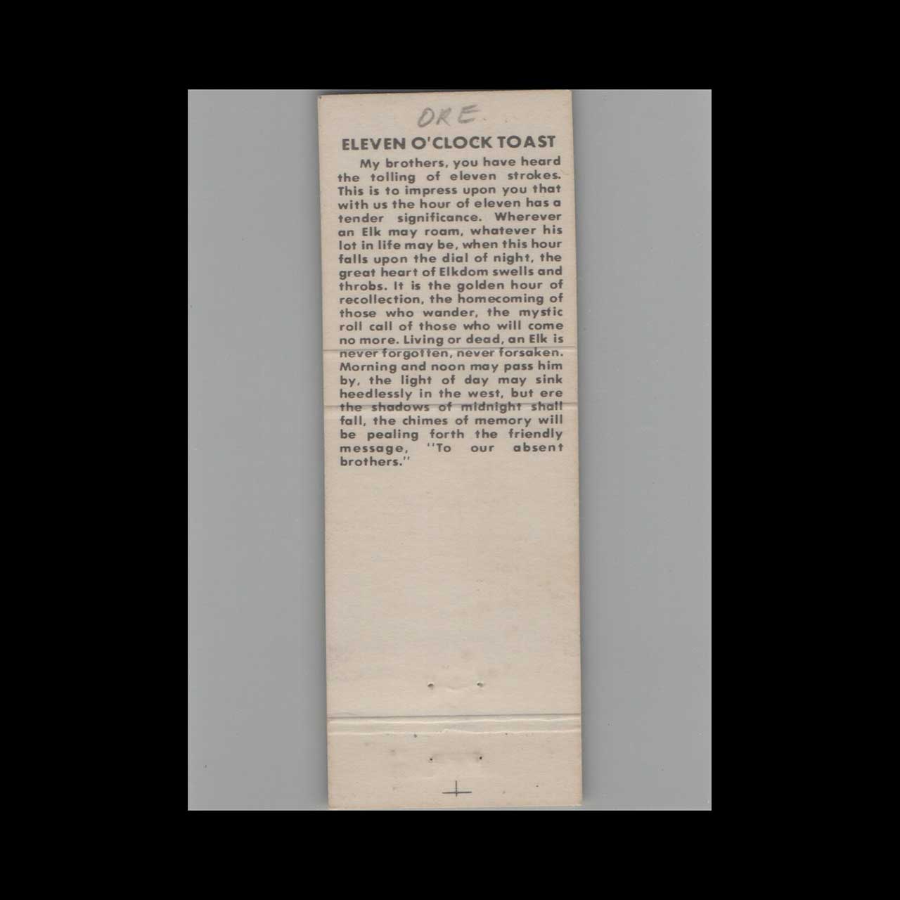 BPOE Elks Club 1935 Matchbook Cover Coquille Valley OR BPOE Elks Club 1935 Matchbook Cover Coquille Valley OR