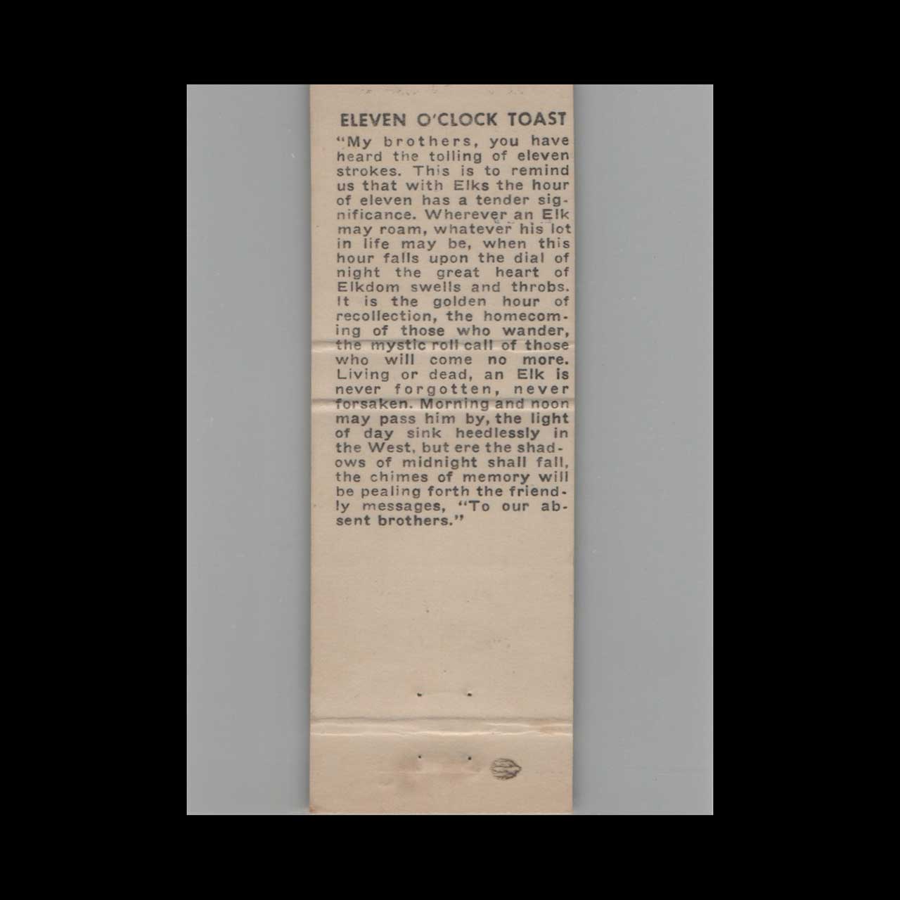 BPOE Elks Club 1957 Matchbook Cover Casa Grande AZ BPOE Elks Club 1957 Matchbook Cover Casa Grande AZ