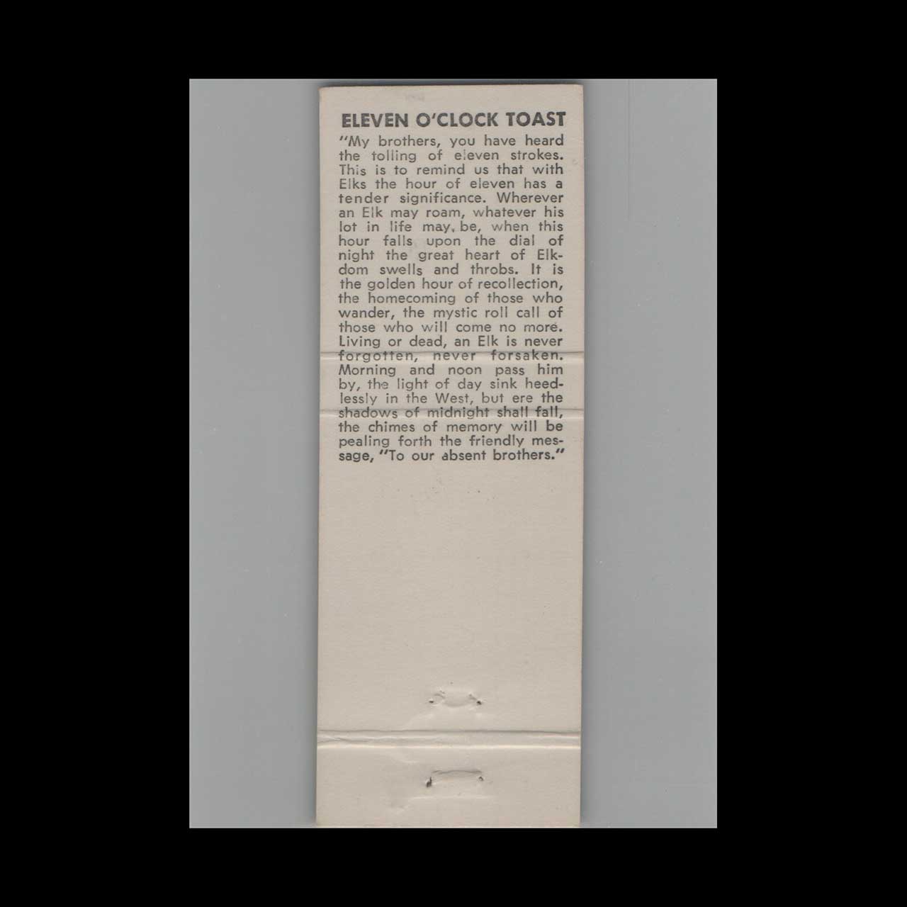 BPOE Elks Club 1957 Matchbook Cover Casa Grande AZ BPOE Elks Club 1957 Matchbook Cover Casa Grande AZ