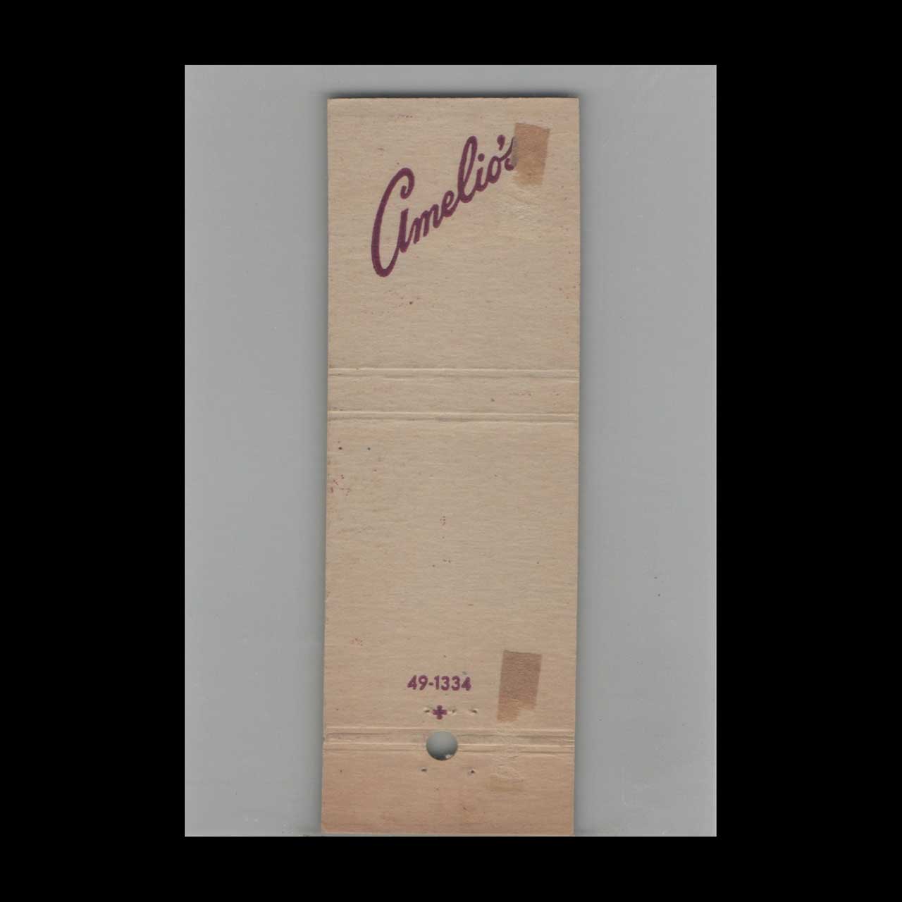 Amelios San Francisco Matchbook Cover Amelios San Francisco Matchbook Cover