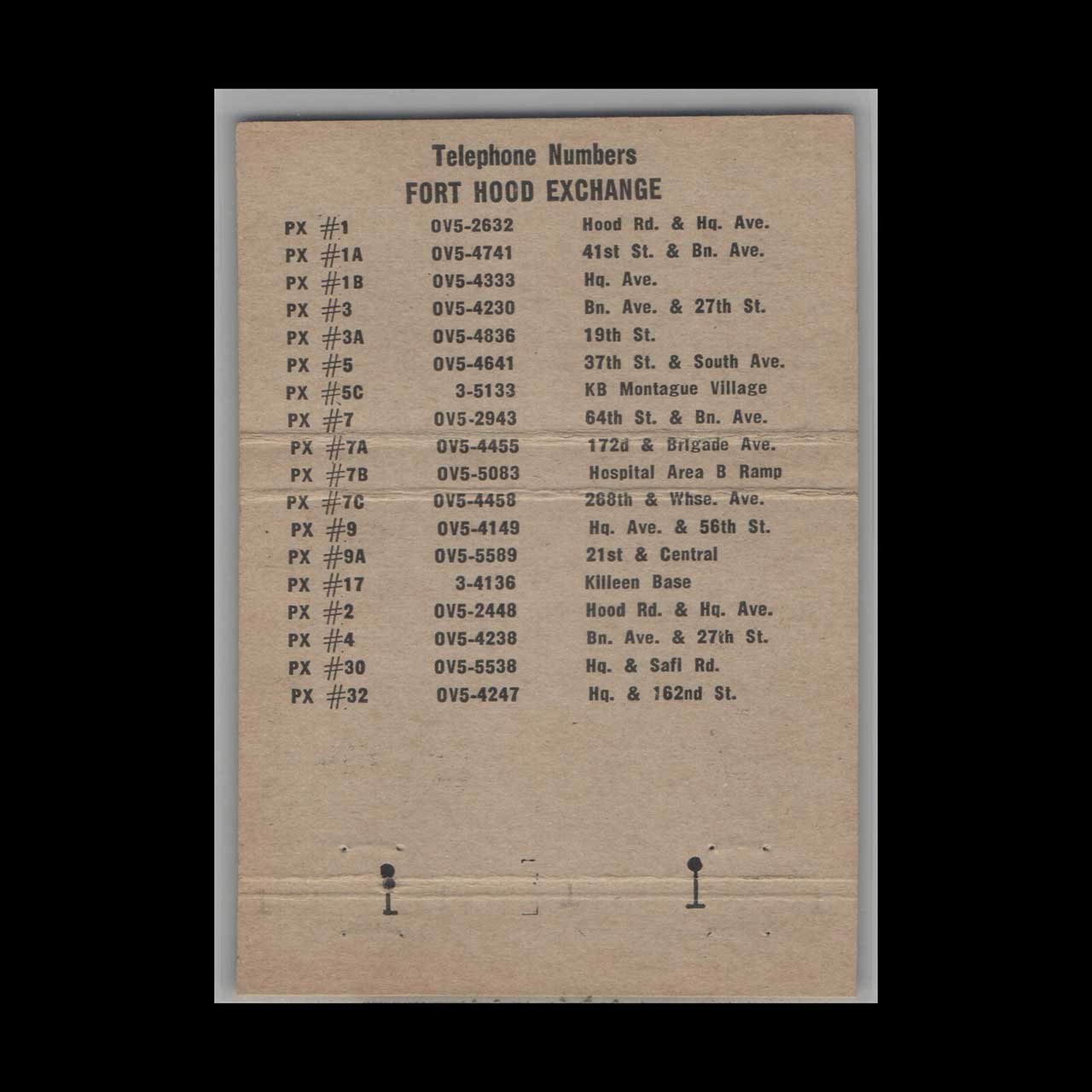 Fort Hood TX Post Exchange Matchbook Cover Fort Hood TX Post Exchange Matchbook Cover