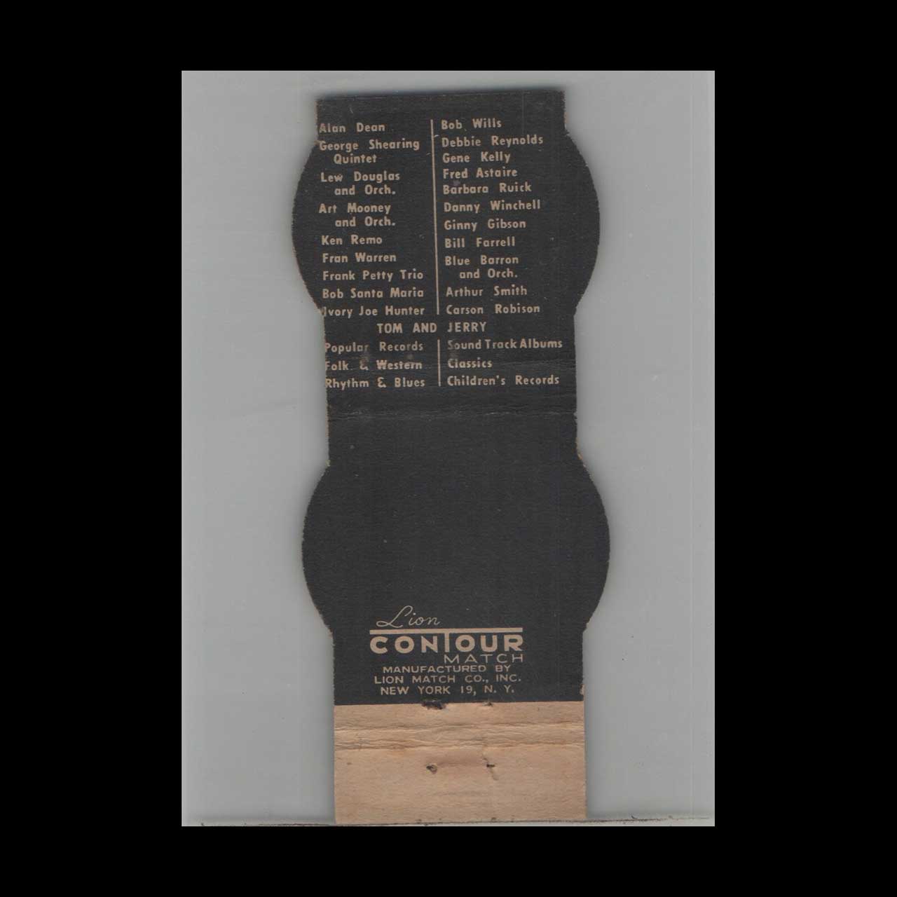 MGM Records Matchbook Cover Mangold Dist Charlotte NC MGM Records Matchbook Cover Mangold Dist Charlotte NC