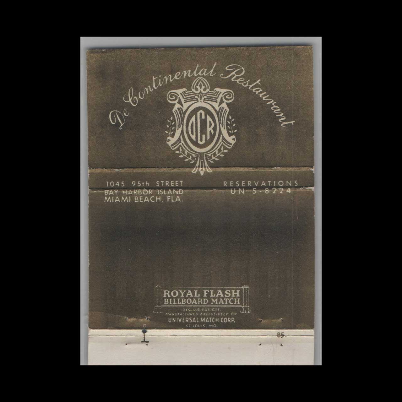 De Continental Restaurant Matchbook Cover Miami Beach De Continental Restaurant Matchbook Cover Miami Beach
