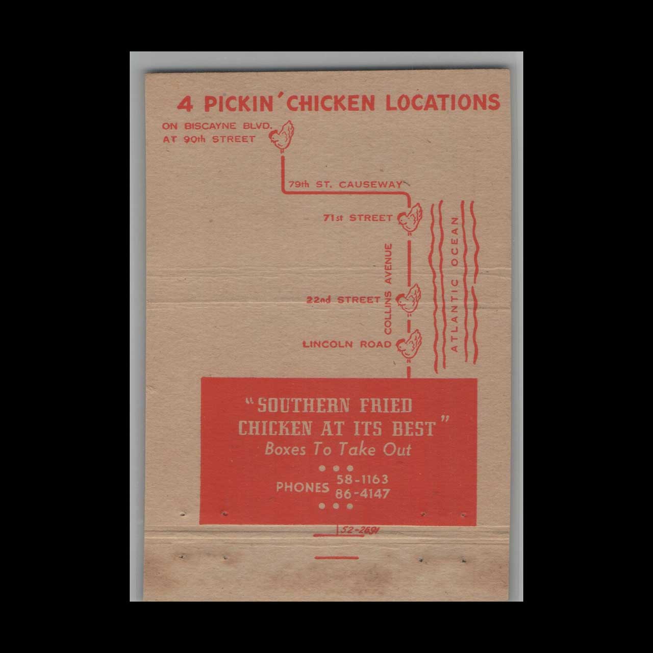 Pickin Chicken Miami Beach Matchbook Cover Pickin Chicken Miami Beach Matchbook Cover