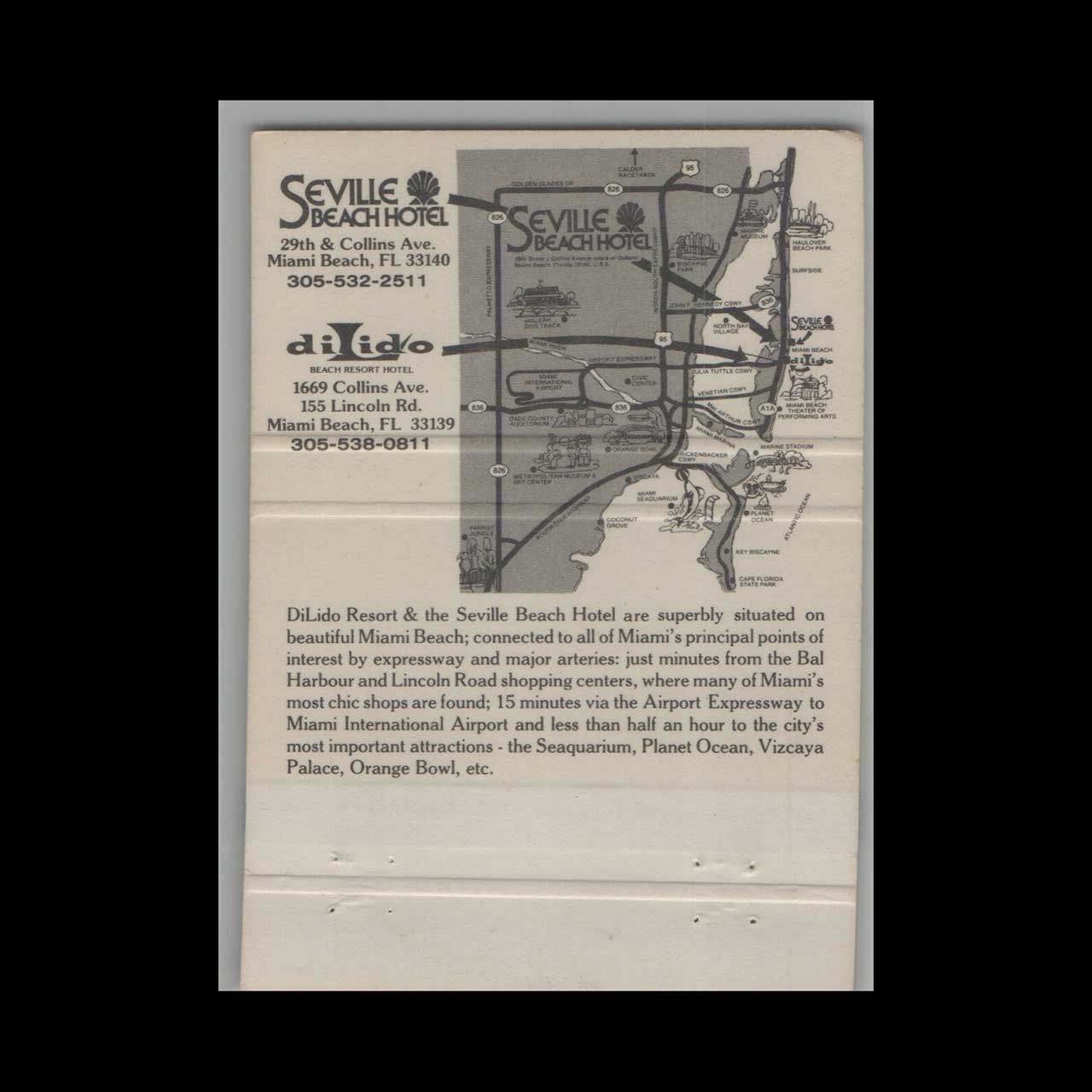 Matchbook Cover Seville Beach Hotel Miami Beach FL Matchbook Cover Seville Beach Hotel Miami Beach FL