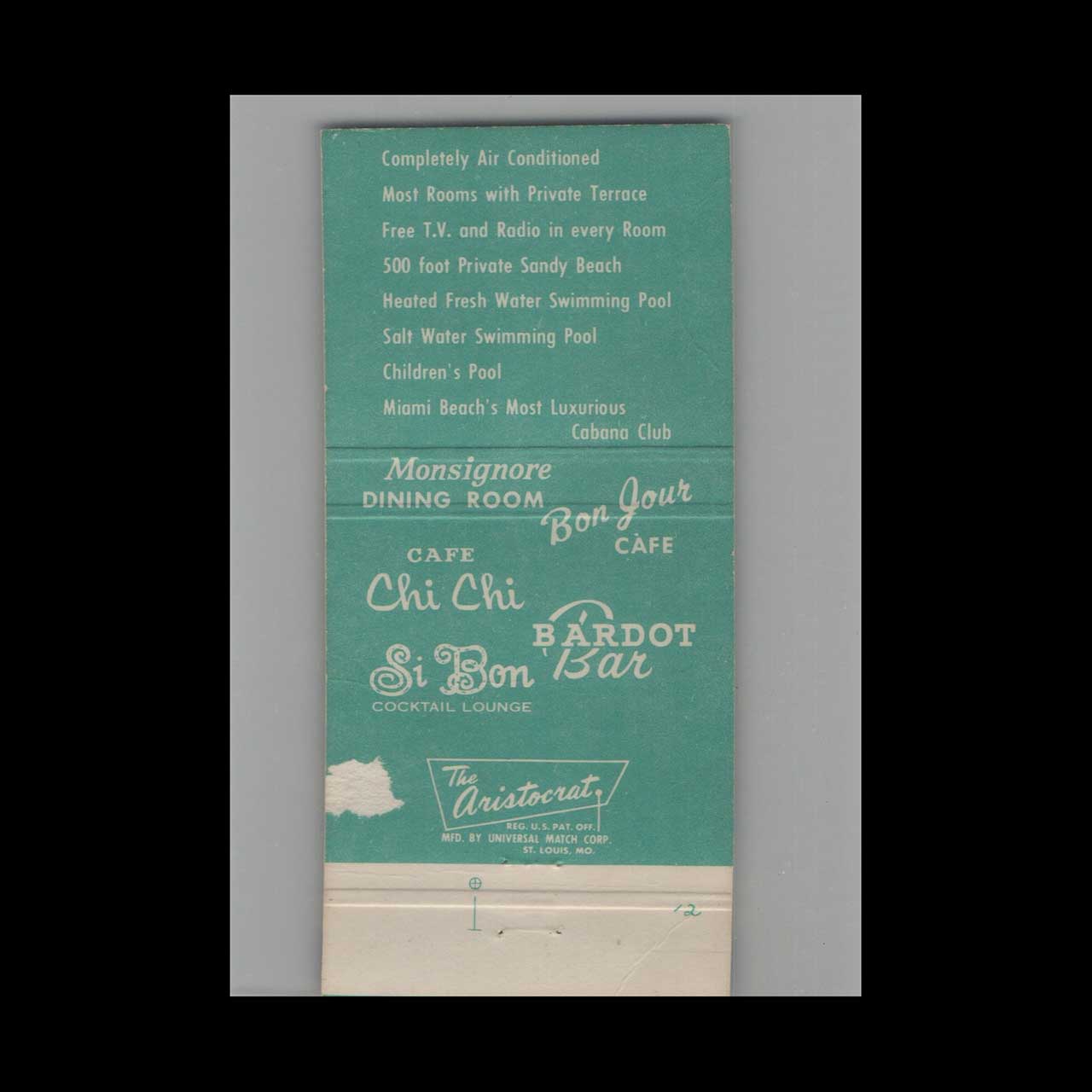 Matchbook Cover Montmartre Hotel Cabana Club Miami Beach FL Matchbook Cover Montmartre Hotel Cabana Club Miami Beach FL