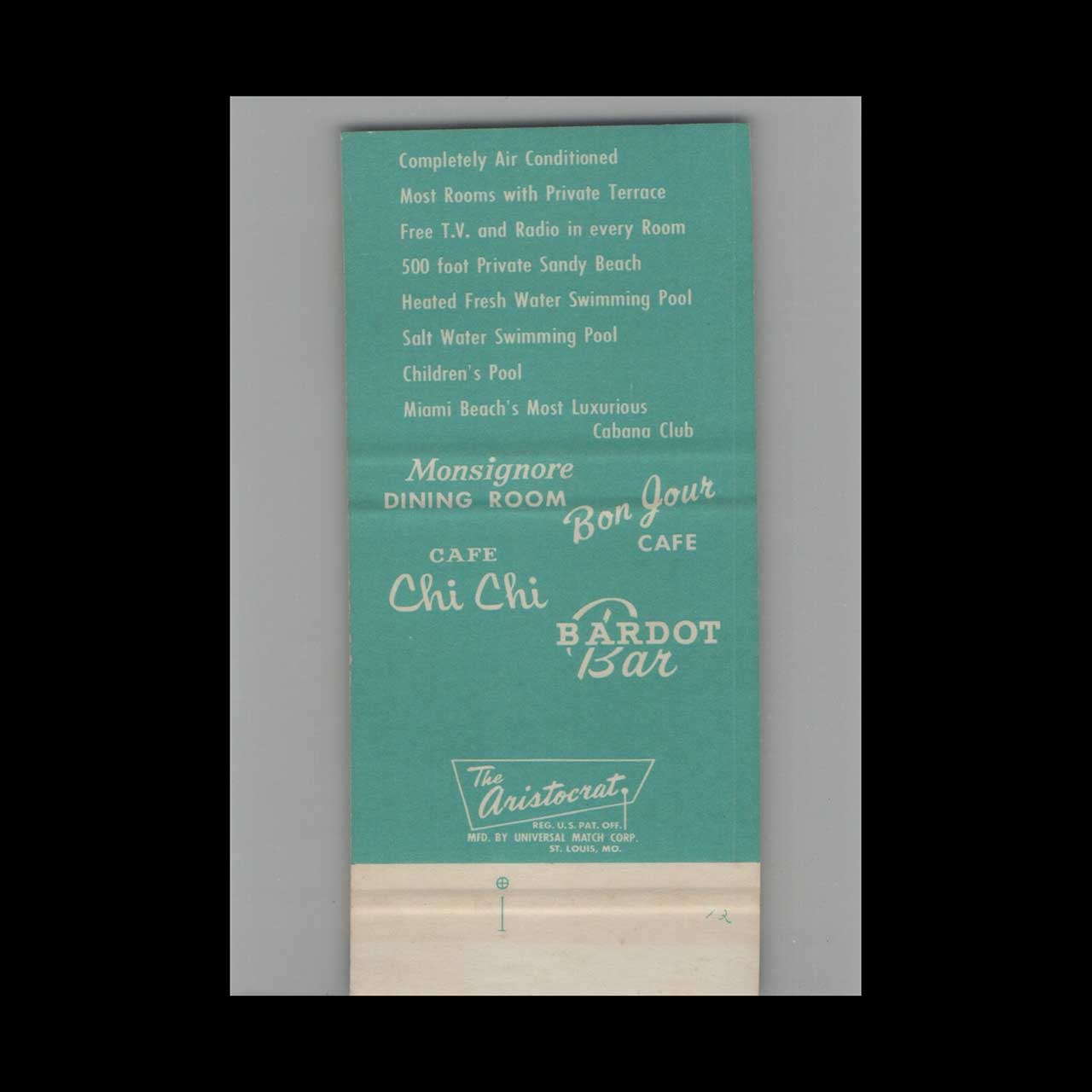Matchbook Cover Montmartre Hotel Cabana Club Miami Beach FL Matchbook Cover Montmartre Hotel Cabana Club Miami Beach FL