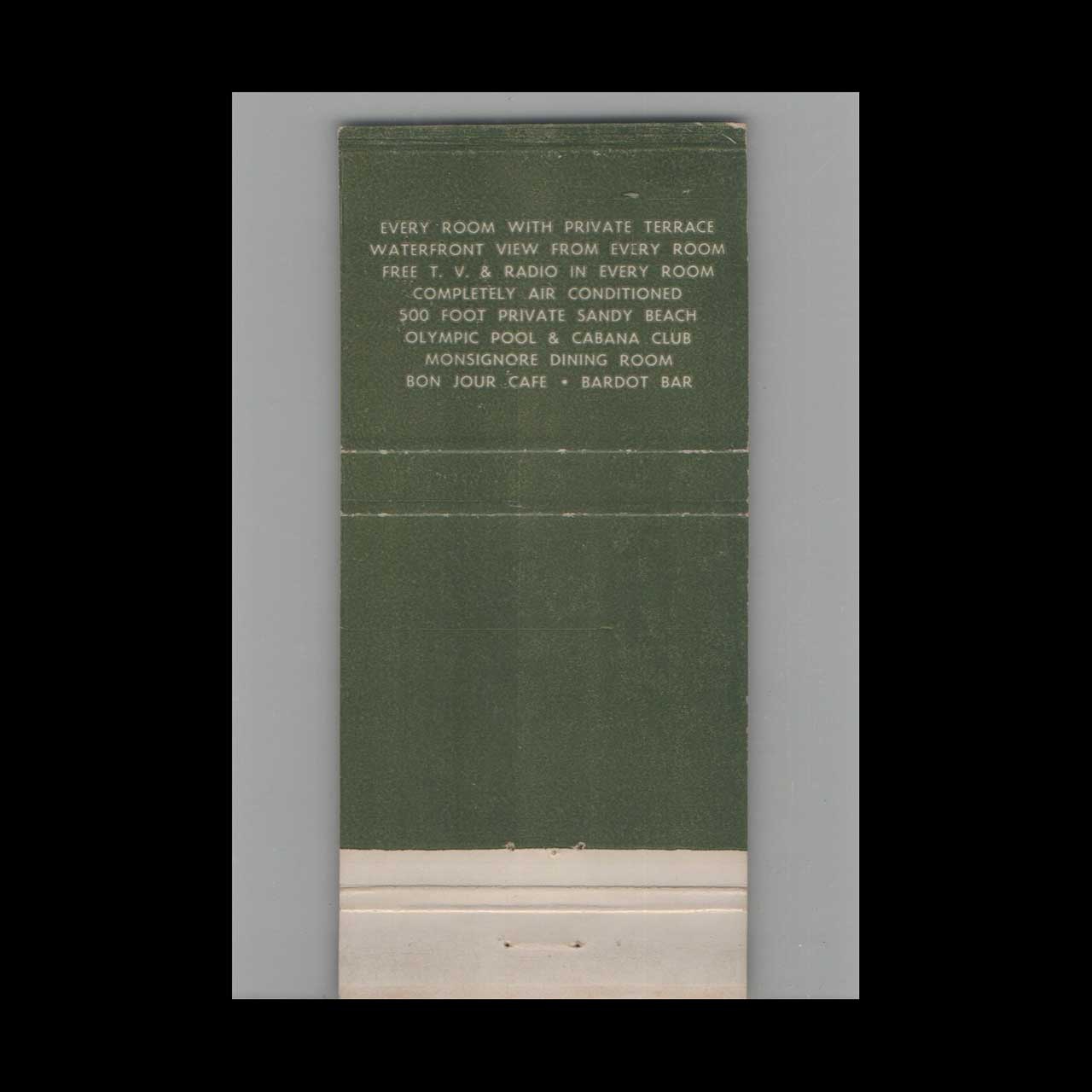 Matchbook Cover On The Oceanfront Hotel Cabana Club Miami FL Matchbook Cover On The Oceanfront Hotel Cabana Club Miami FL