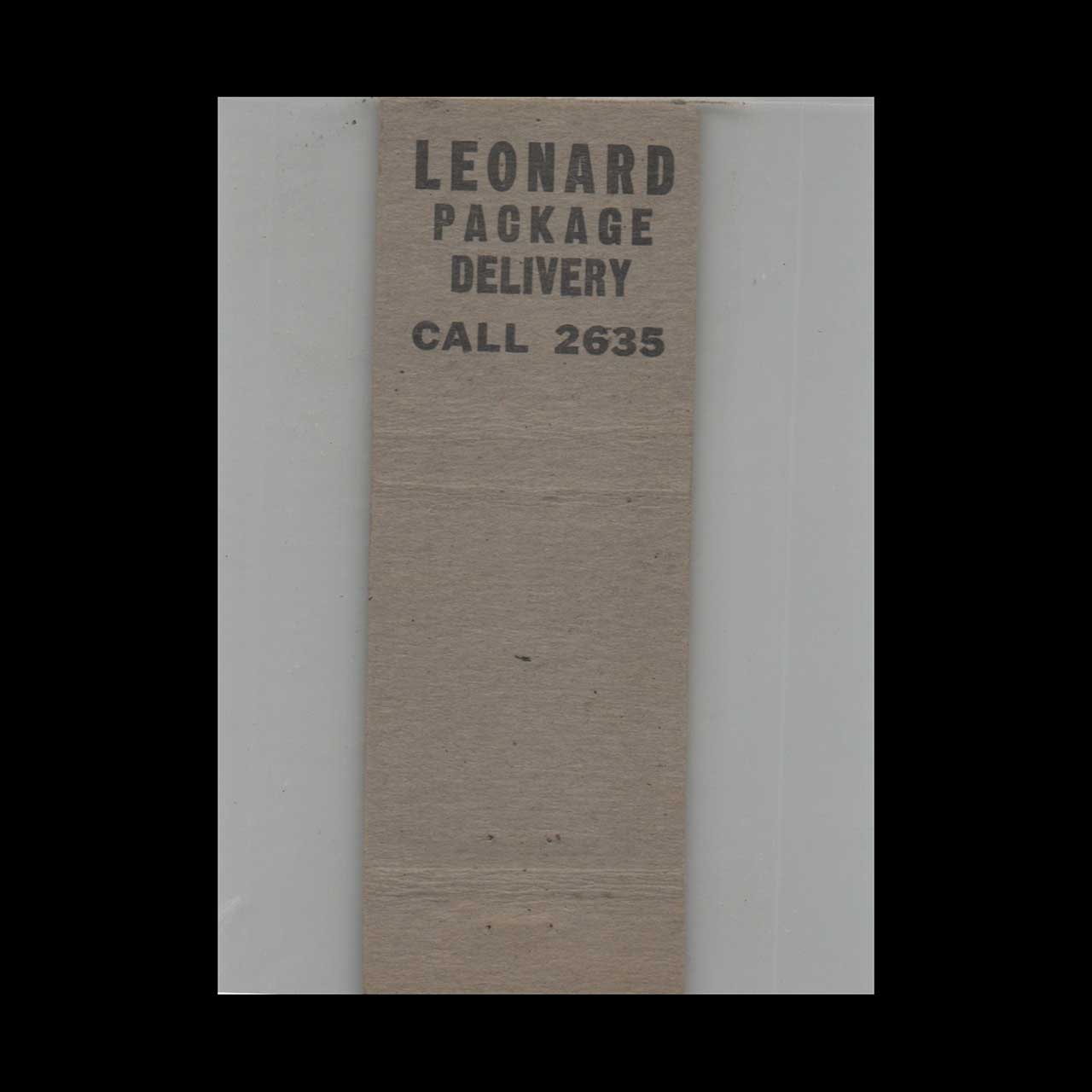 Full Length Matchbook Cover JD Leonard Furniture Moving Truck Full Length Matchbook Cover JD Leonard Furniture Moving Truck