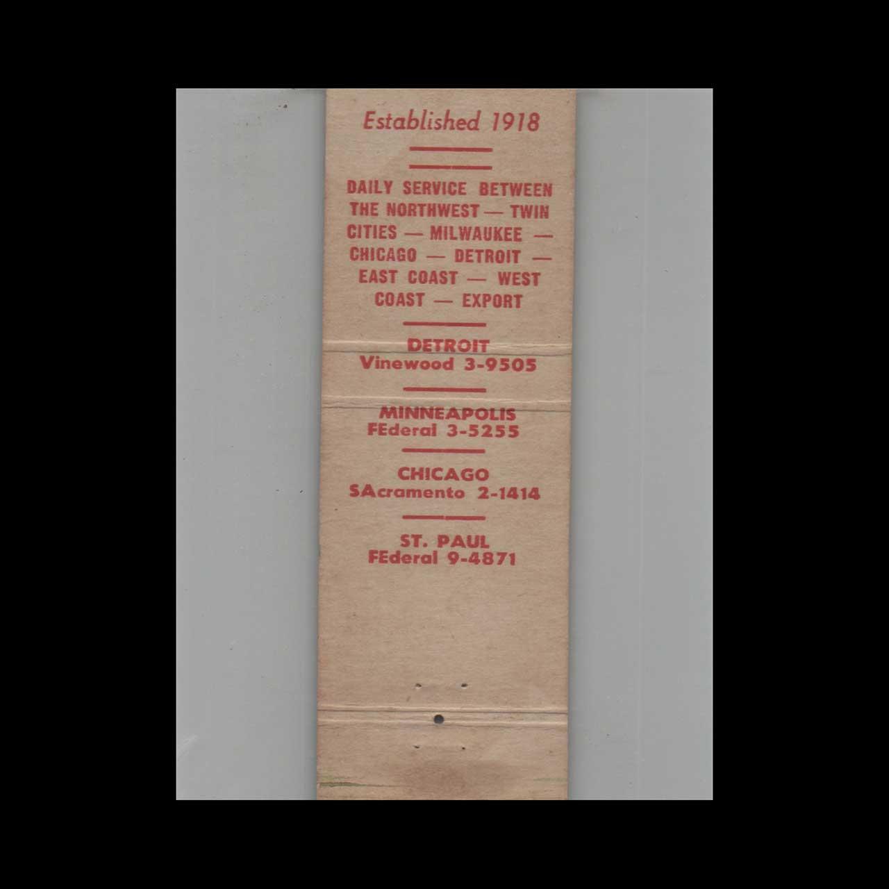 Full Length Matchbook Cover Hennepin Transportation Co Minneapolis MN Full Length Matchbook Cover Hennepin Transportation Co Minneapolis MN