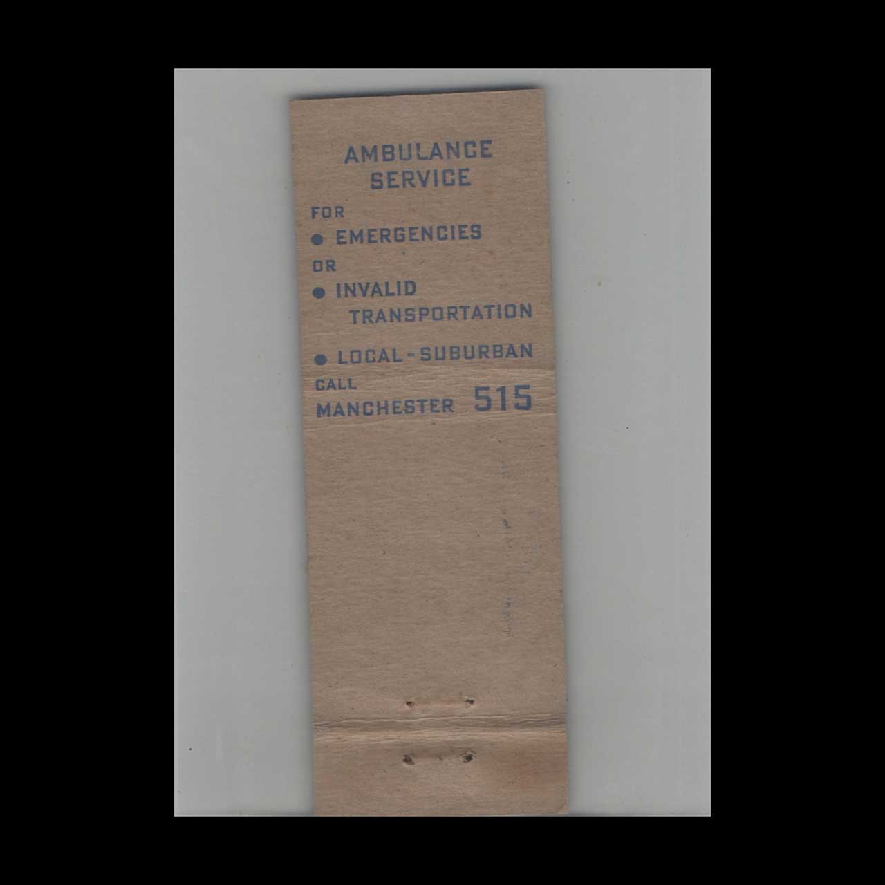 J N Bouffard Ambulance Service Matchbook Cover J N Bouffard Ambulance Service Matchbook Cover
