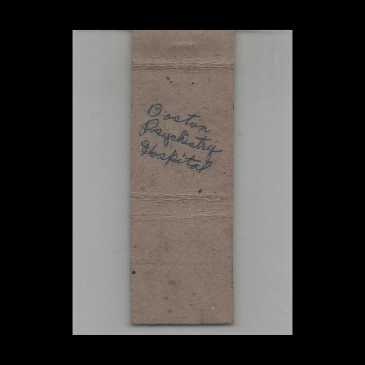 Matchbook Cover Boston Psychiatry Hospital Boston MA Matchbook Cover Boston Psychiatry Hospital Boston MA
