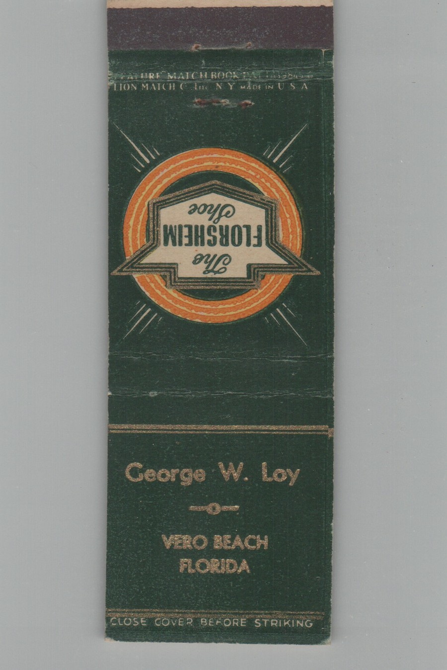 Matchbook Cover George W. Loy Florsheim Shoes Vero Beach FL | eBay
