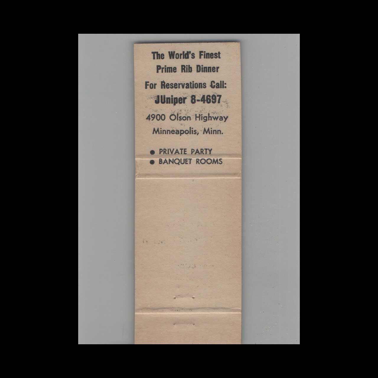 White House Golden Valley Minneapolis Matchbook Cover White House Golden Valley Minneapolis Matchbook Cover