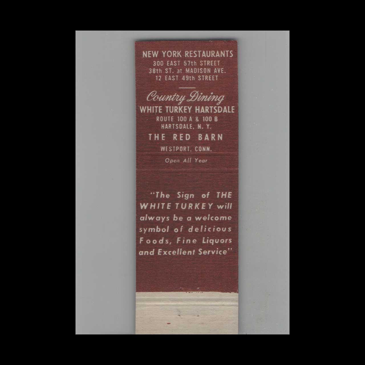 The White Turkey Restaurant Matchbook Cover Westport CT The White Turkey Restaurant Matchbook Cover Westport CT