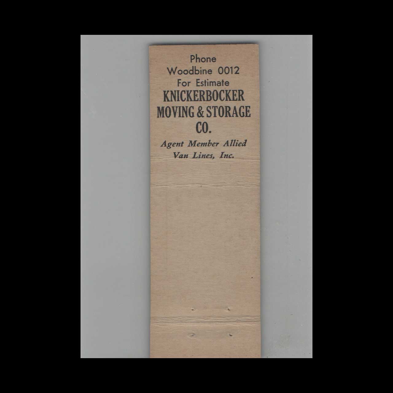 Knickerbocker Moving & Storage Matchbook Cover Cleveland Knickerbocker Moving & Storage Matchbook Cover Cleveland