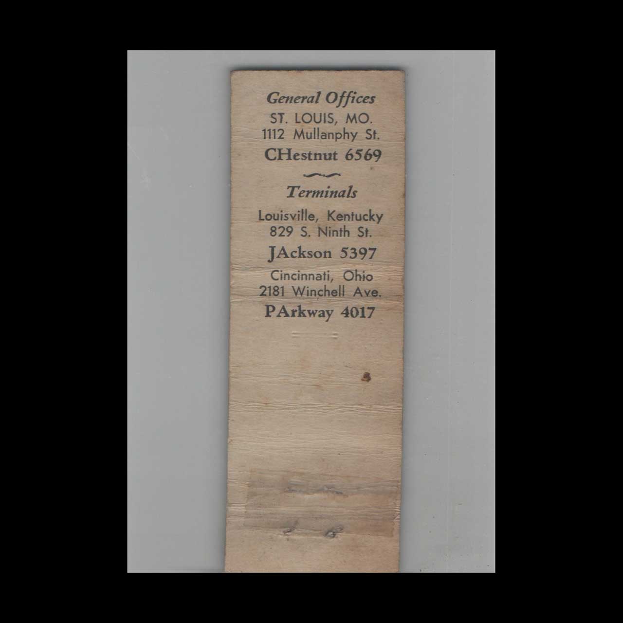 Husmann & Roper Freight Lines Matchbook Cover St Louis Husmann & Roper Freight Lines Matchbook Cover St Louis