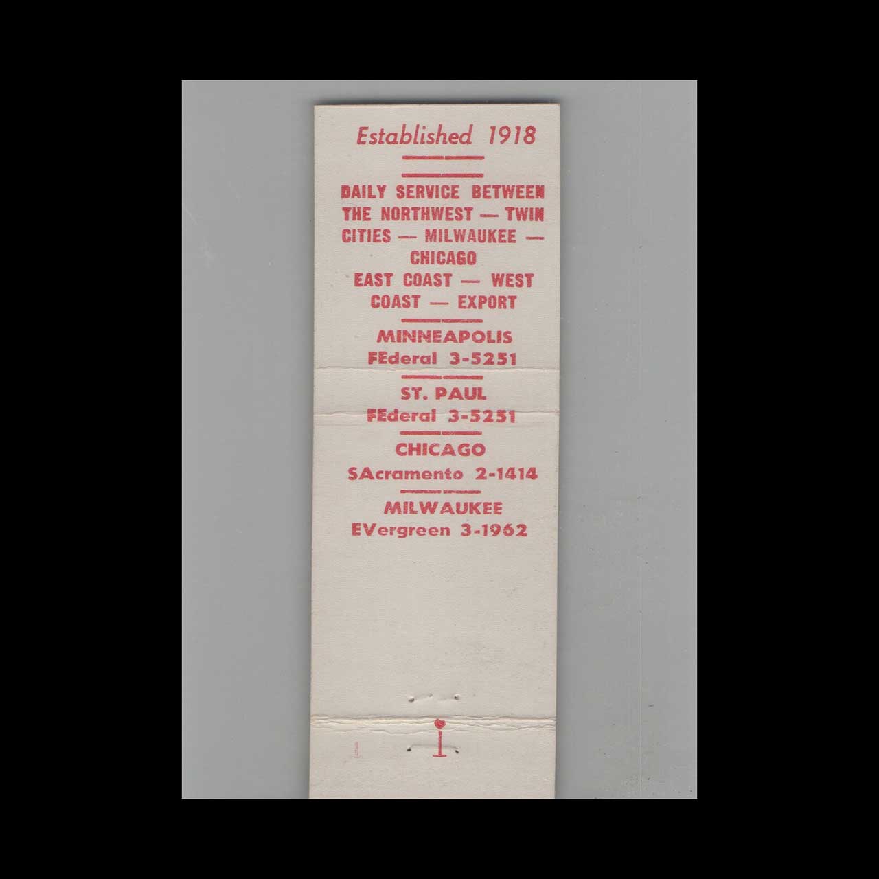 Hennepin Transportation Co Inc Milwaukee WI Matchbook Cover Hennepin Transportation Co Inc Milwaukee WI Matchbook Cover