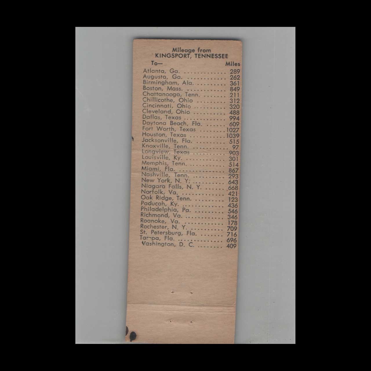 Tom Still Transfer Co Kingsport TN Matchbook Cover Tom Still Transfer Co Kingsport TN Matchbook Cover