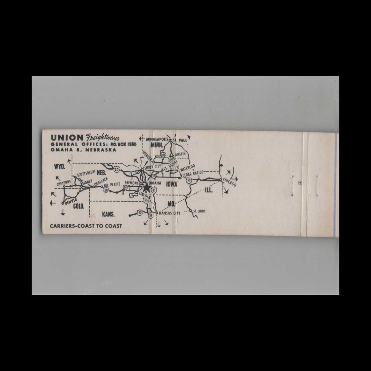 Union Freightways Omaha NE Matchbook Cover Union Freightways Omaha NE Matchbook Cover