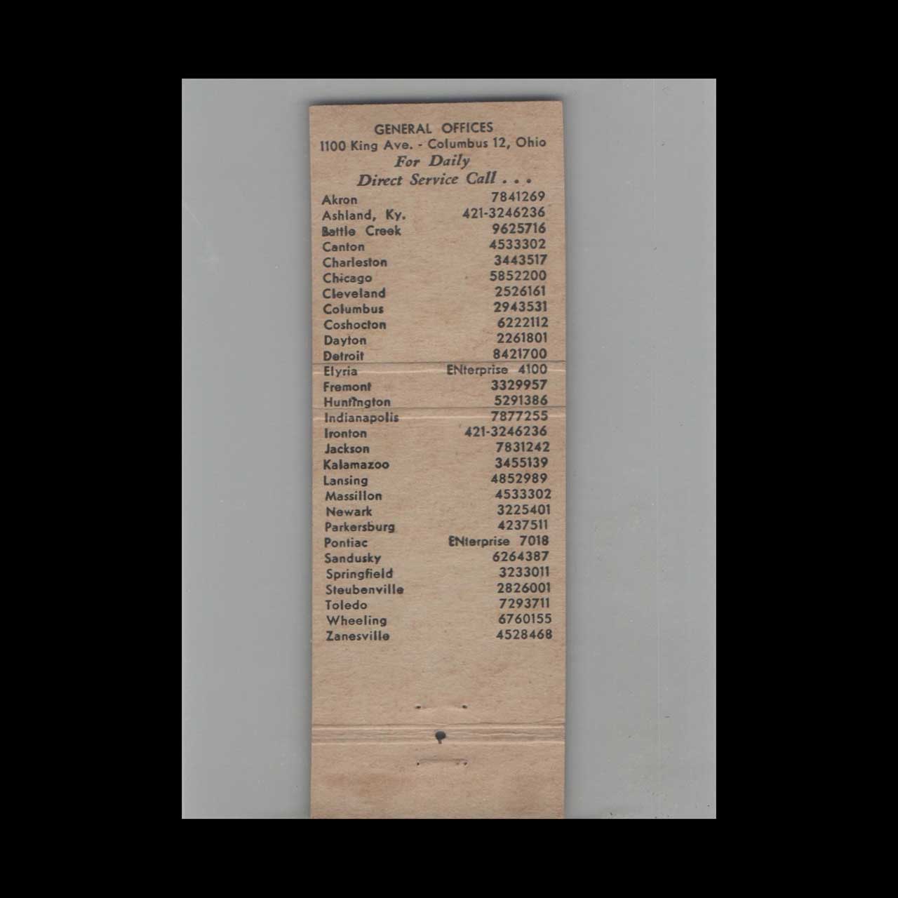 Suburban Motor Freight Inc Matchbook Cover Akron OH Suburban Motor Freight Inc Matchbook Cover Akron OH