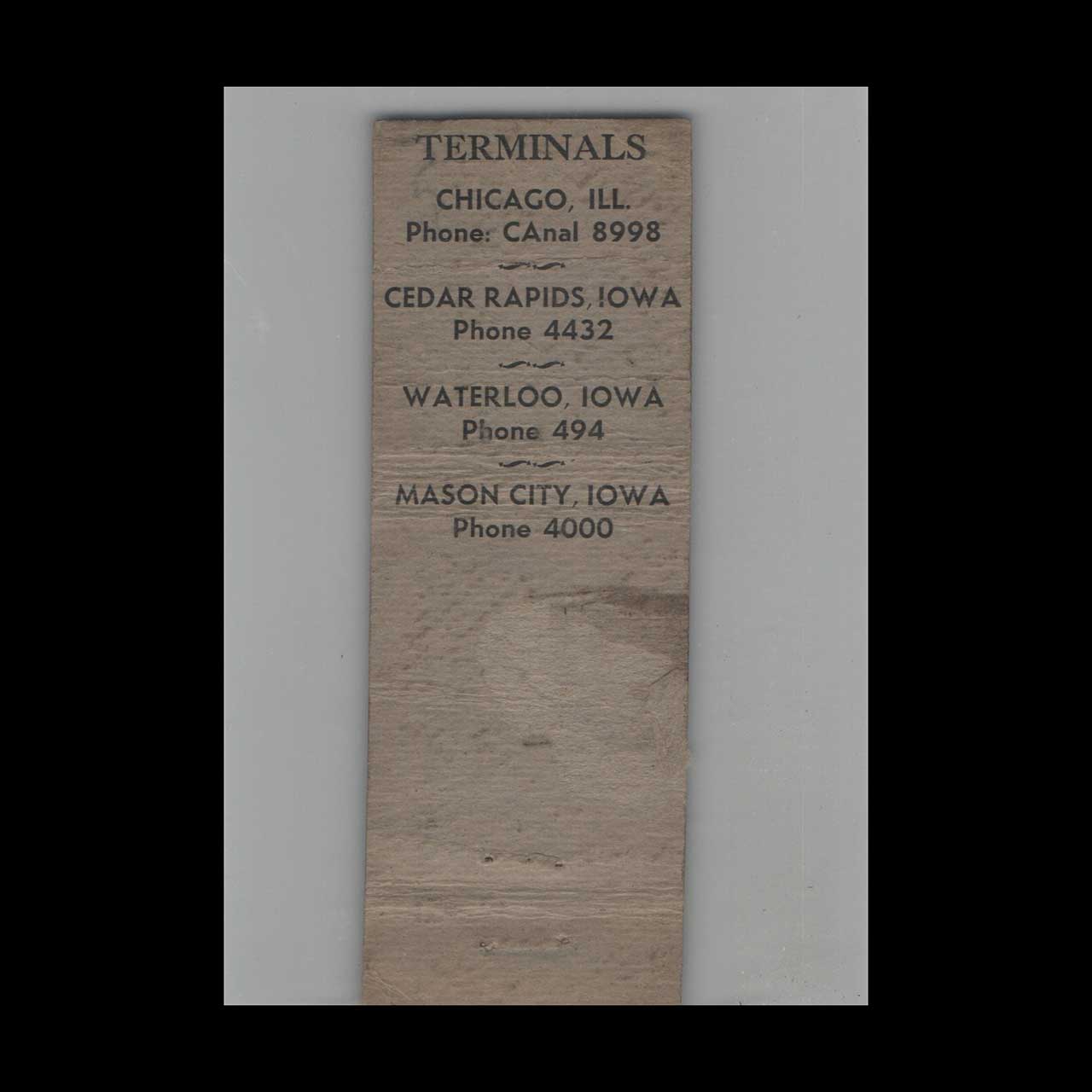 Takin Bros Freight Line Matchbook Cover Chicago Cedar Rapids Takin Bros Freight Line Matchbook Cover Chicago Cedar Rapids