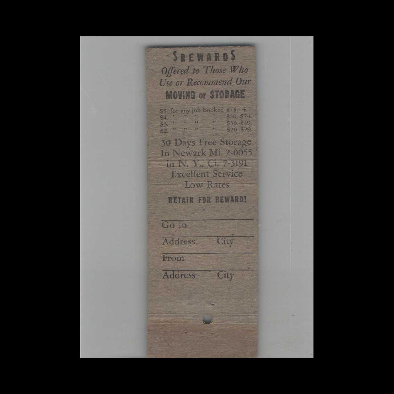United Security Warehouses NY Matchbook Cover United Security Warehouses NY Matchbook Cover