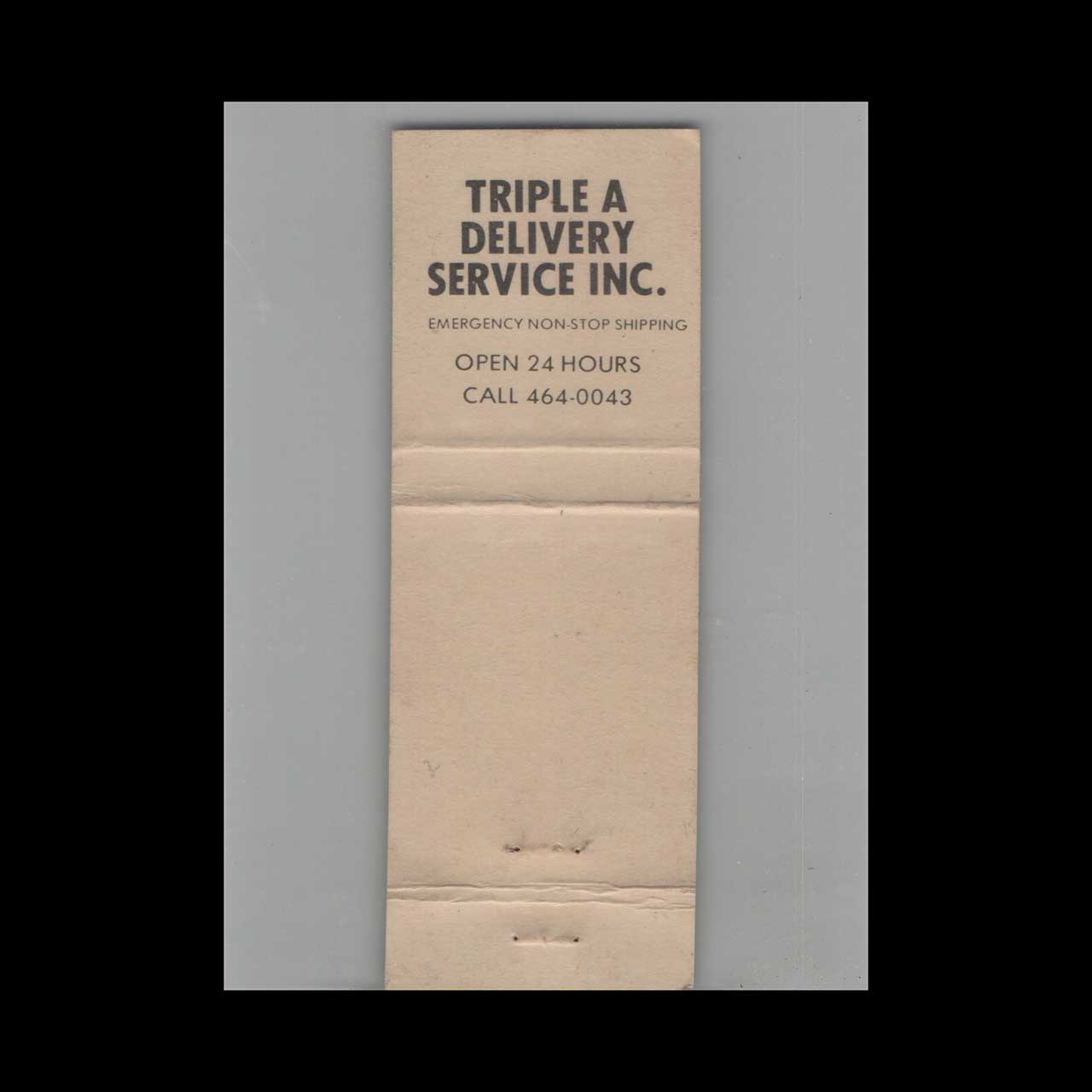 Triple A Delivery Service Matchbook Cover Triple A Delivery Service Matchbook Cover