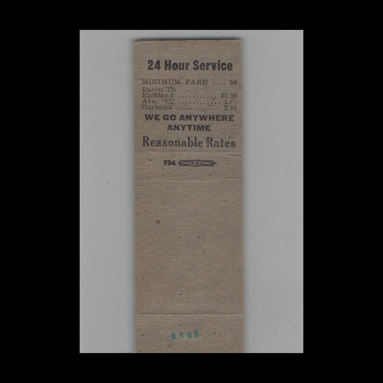 Matchbook Cover Royal Cab Pasco WA #1 Matchbook Cover Royal Cab Pasco WA #1