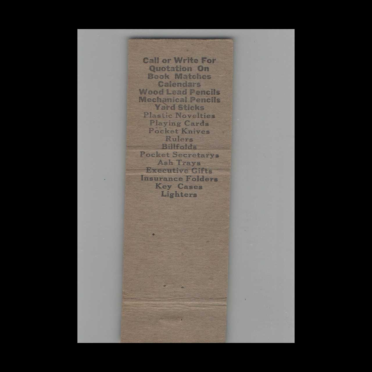 Matchbook Cover Lowell Blake Advertising Novelties St Paul MN #2 Matchbook Cover Lowell Blake Advertising Novelties St Paul MN #2