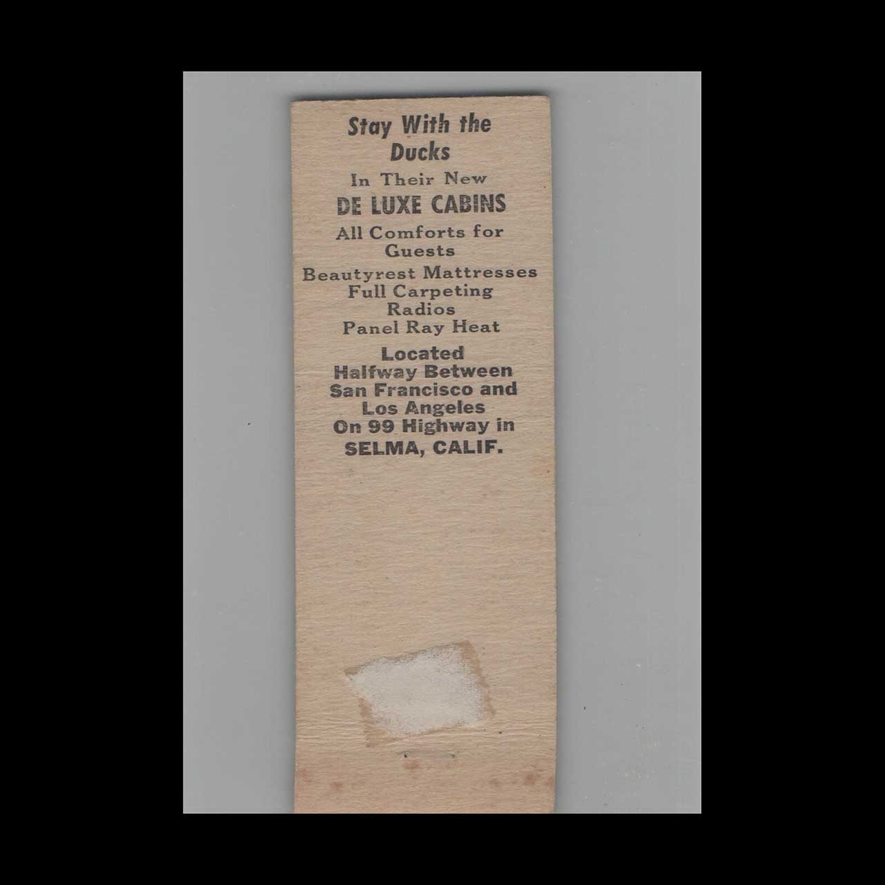 Matchbook Cover Lame Duck Motel Selma CA Matchbook Cover Lame Duck Motel Selma CA