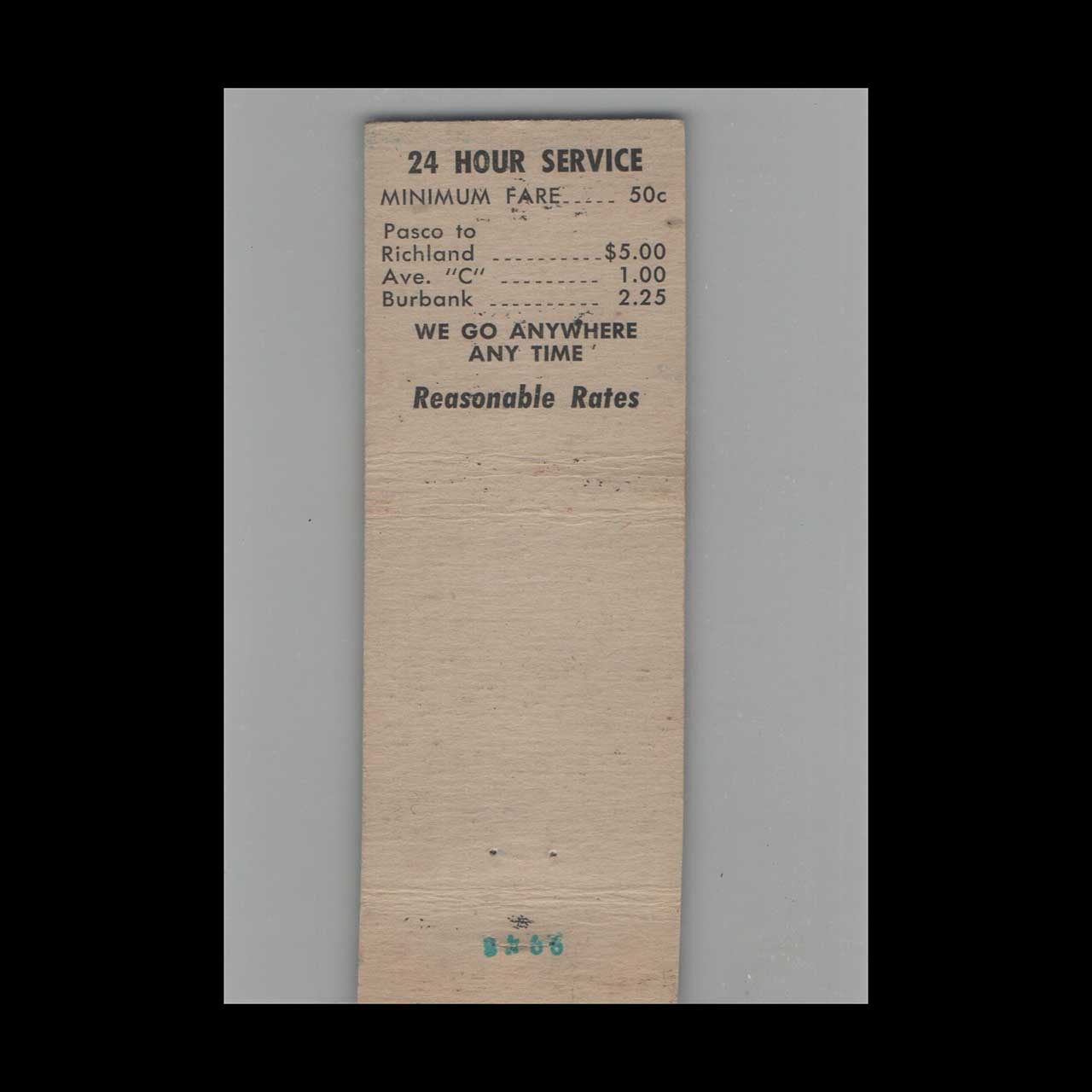 Matchbook Cover Royal Cab Pasco WA Matchbook Cover Royal Cab Pasco WA