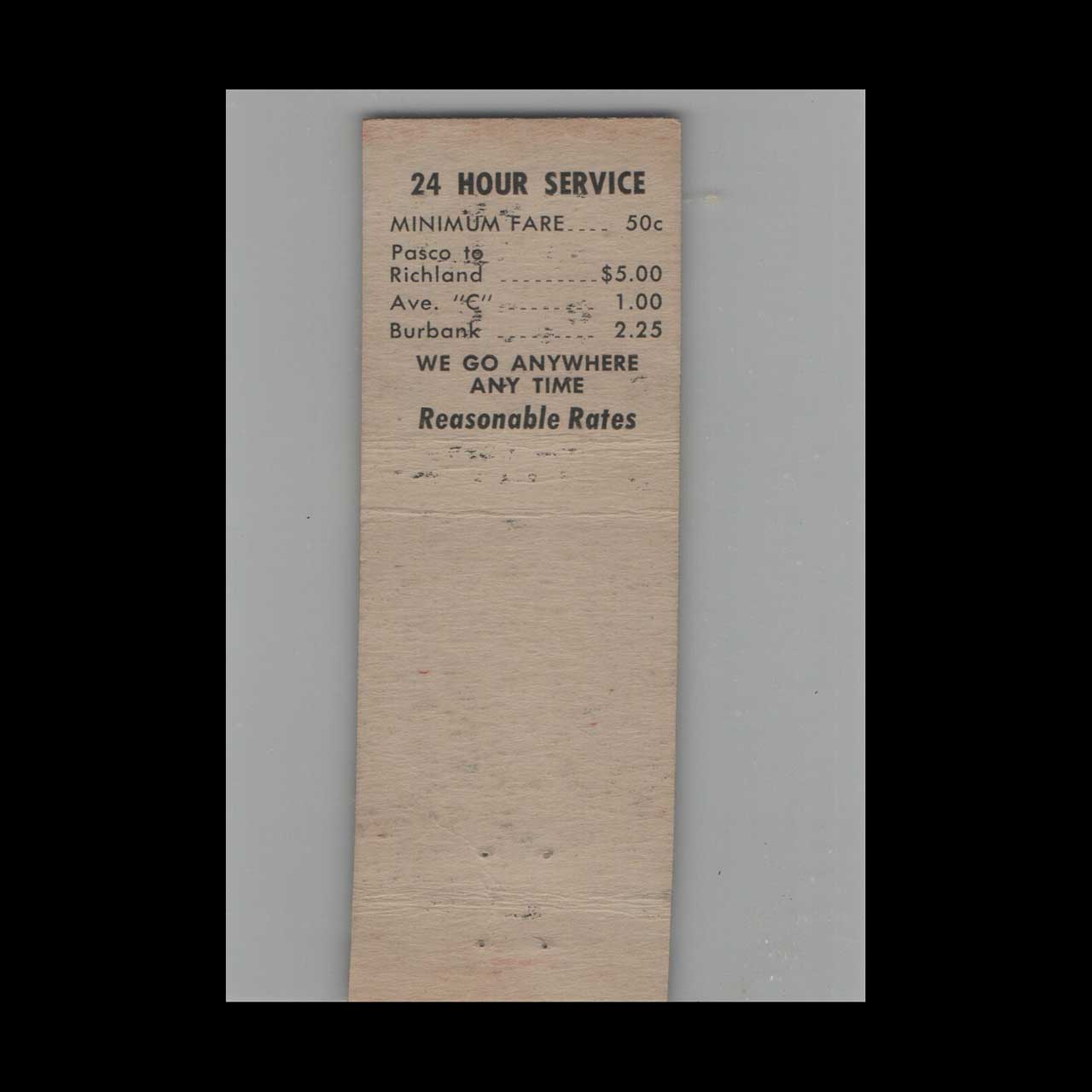 Matchbook Cover Royal Cab Pasco WA Matchbook Cover Royal Cab Pasco WA