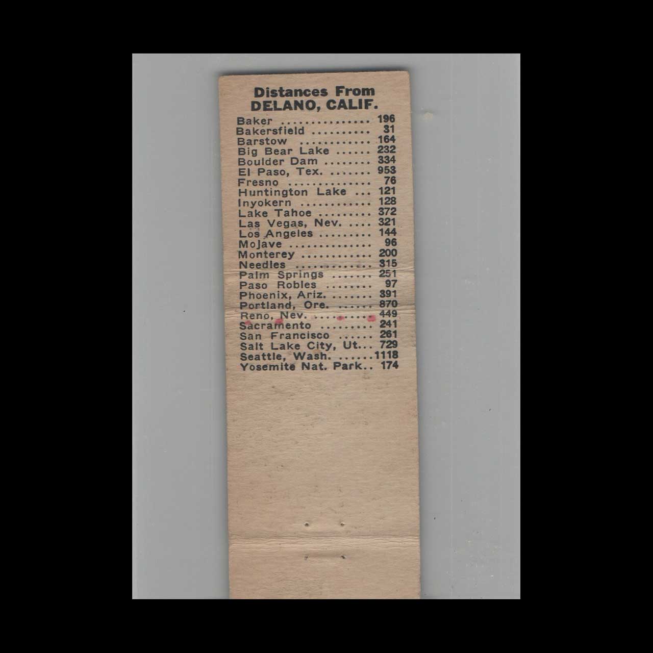 Matchbook Cover Curve in Cafe Delano CA Matchbook Cover Curve in Cafe Delano CA