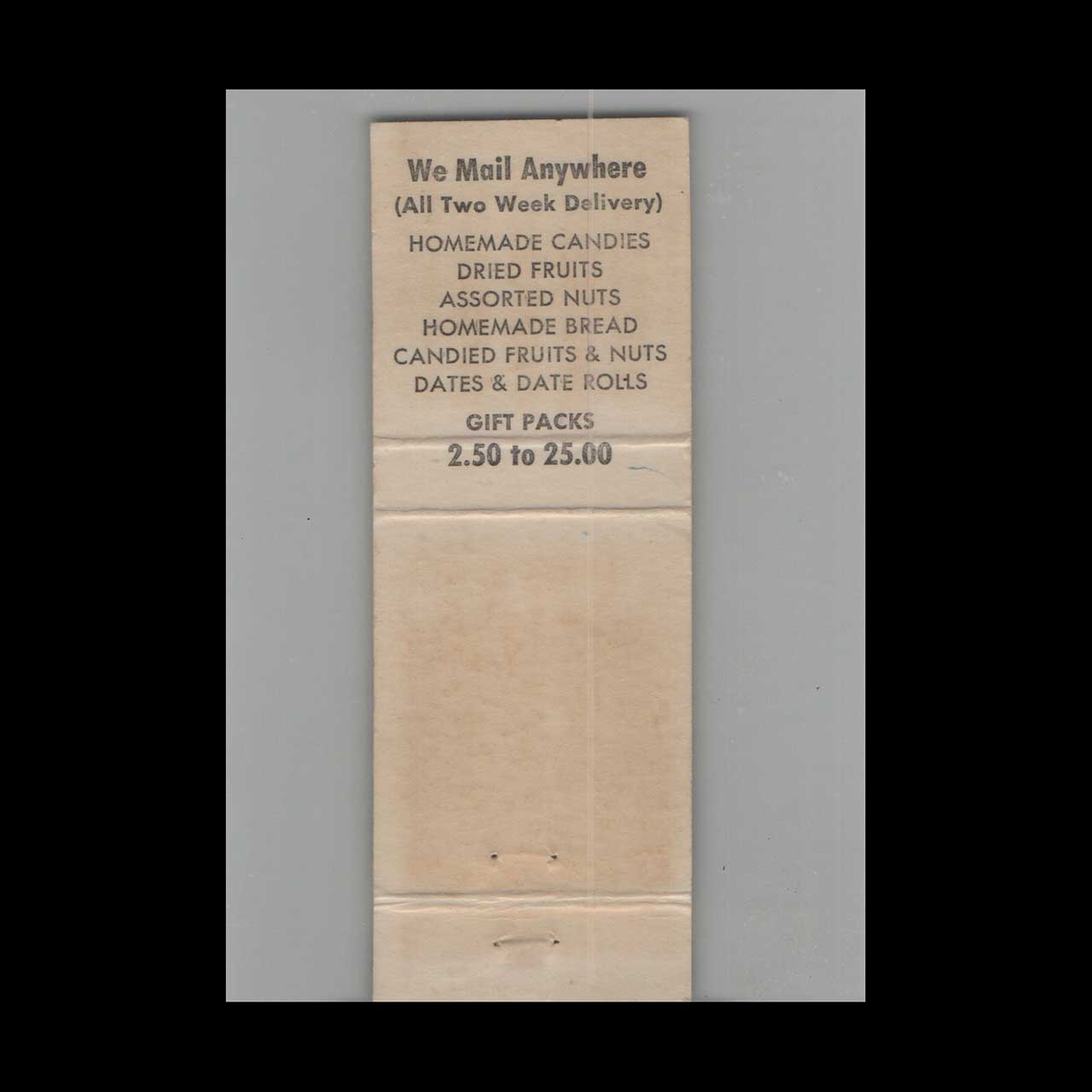 Matchbook Cover Hamiltons Nut Shoppe Marina CA Matchbook Cover Hamiltons Nut Shoppe Marina CA